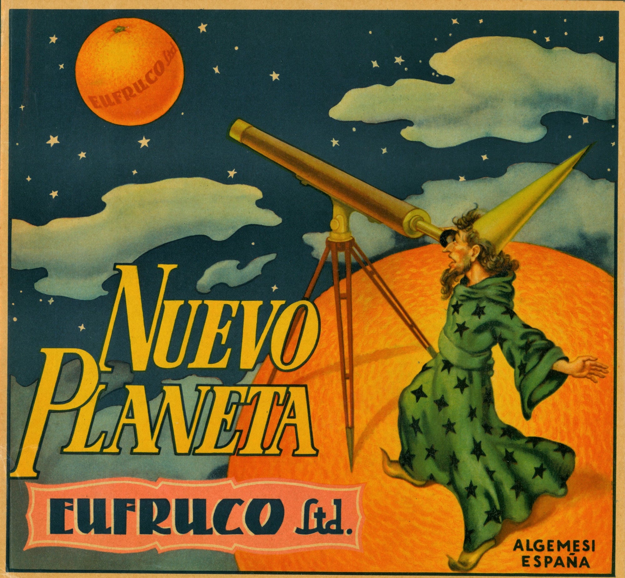 Nuevo Planeta- Spanish Crate Label - Authentic Vintage Antique Print