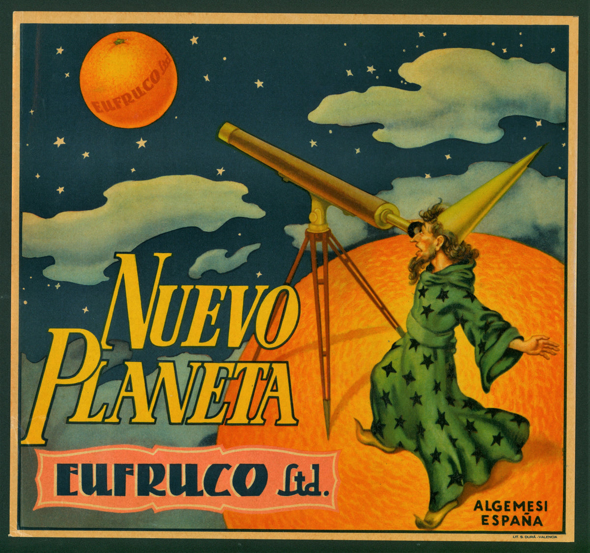 Nuevo Planeta- Spanish Crate Label - Authentic Vintage Antique Print