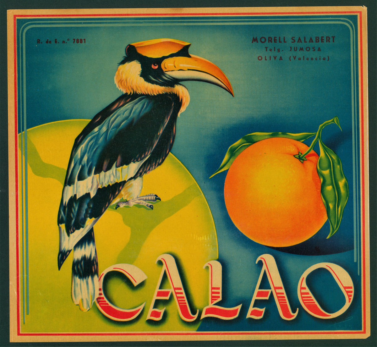 Calao- Spanish Crate Label - Authentic Vintage Antique Print