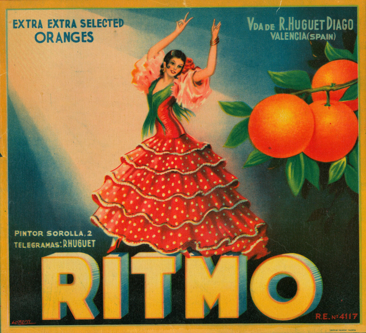 Ritmo- Spanish Crate Label - Authentic Vintage Antique Print