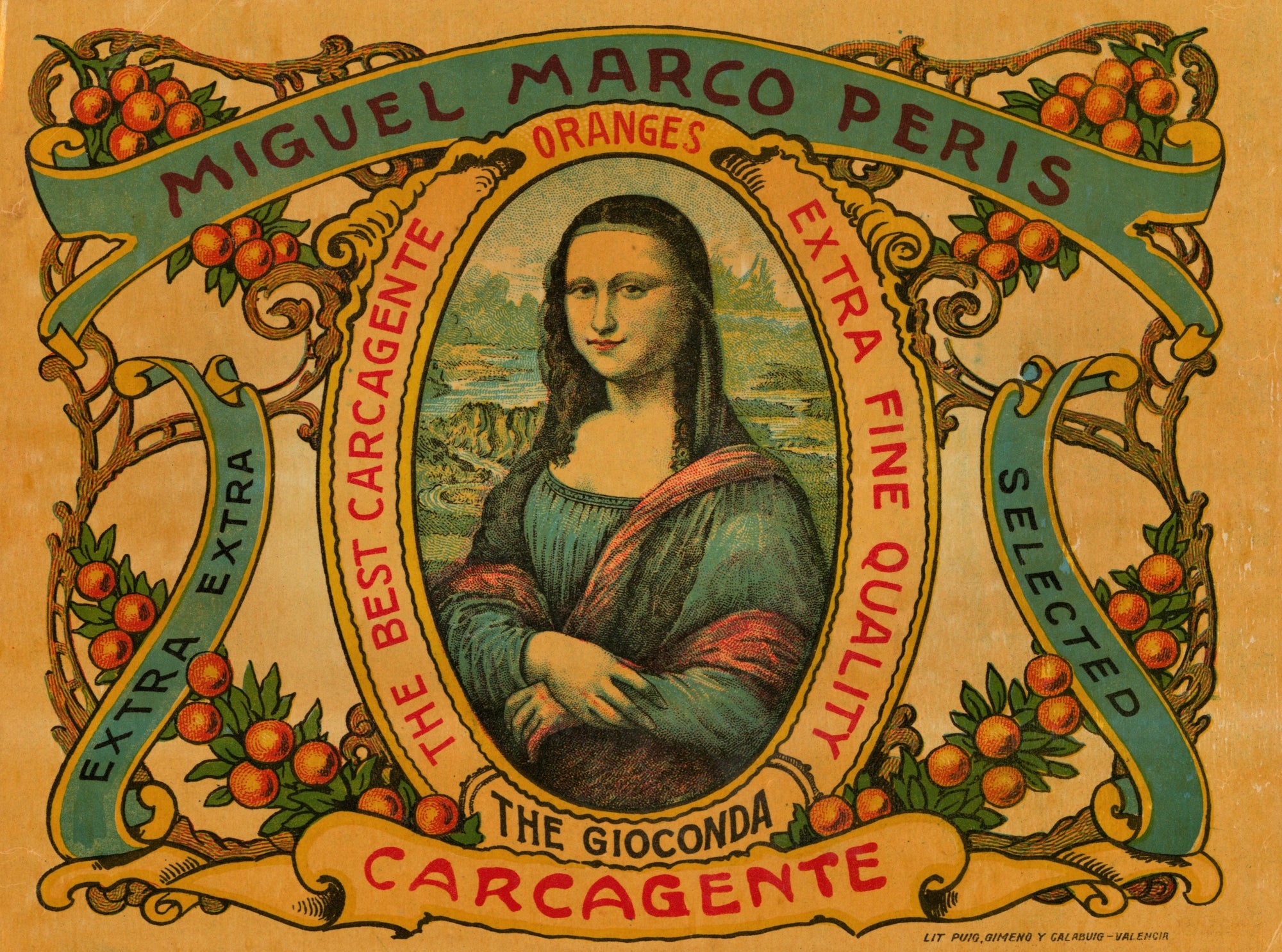 Mona Lisa- Spanish Crate Label - Authentic Vintage Antique Print