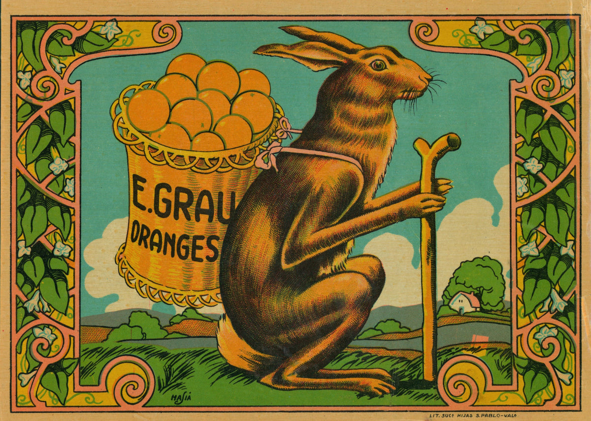 E. Grau Oranges- Spanish Crate Label - Authentic Vintage Antique Print