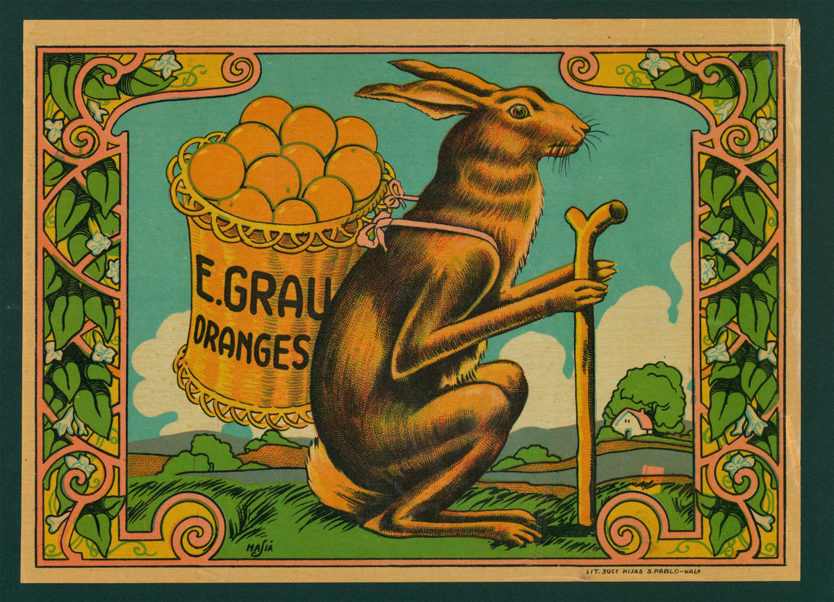 E. Grau Oranges- Spanish Crate Label - Authentic Vintage Antique Print