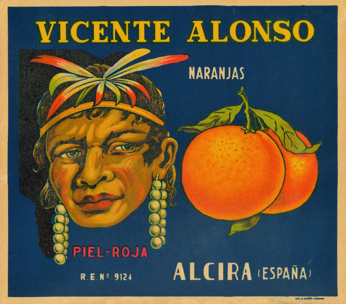 Vicente Alonso Naranjas- Spanish Crate Label - Authentic Vintage Antique Print