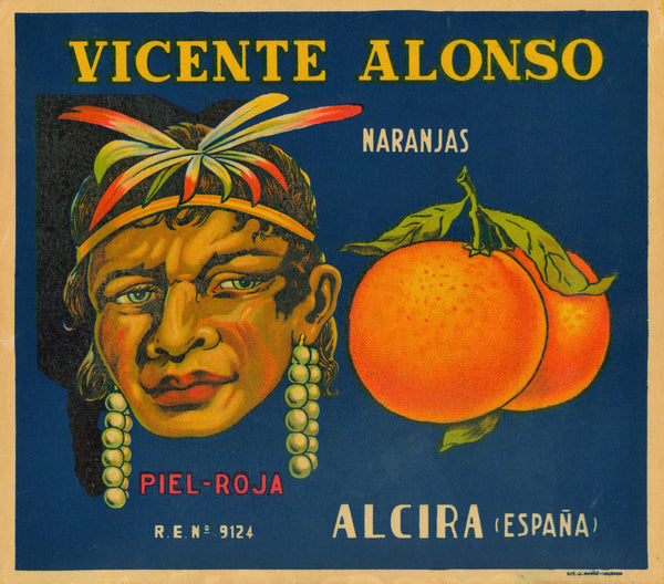 Vicente Alonso Naranjas- Spanish Crate Label - Authentic Vintage Product Label