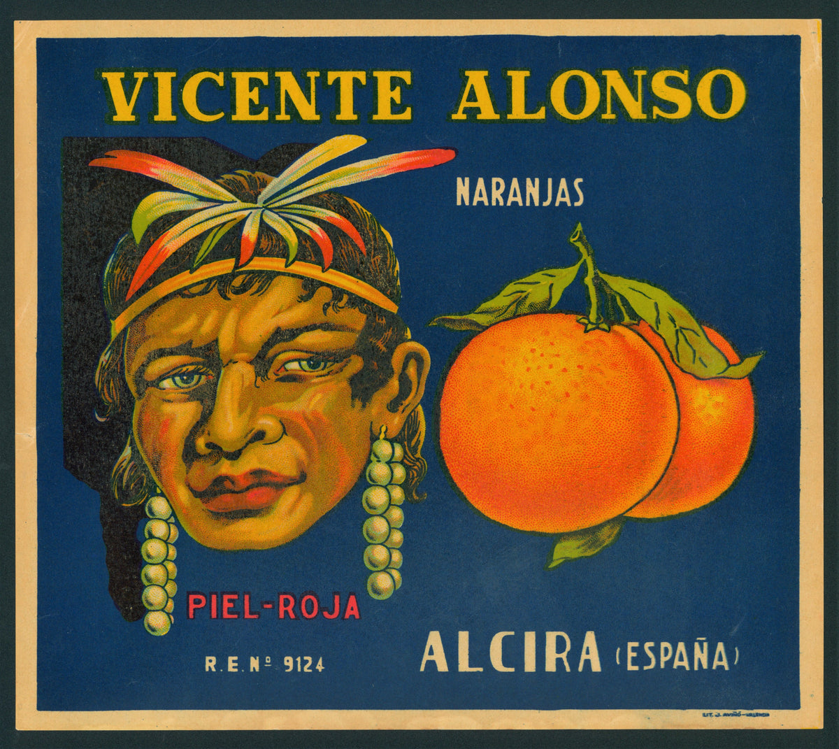 Vicente Alonso Naranjas- Spanish Crate Label - Authentic Vintage Antique Print