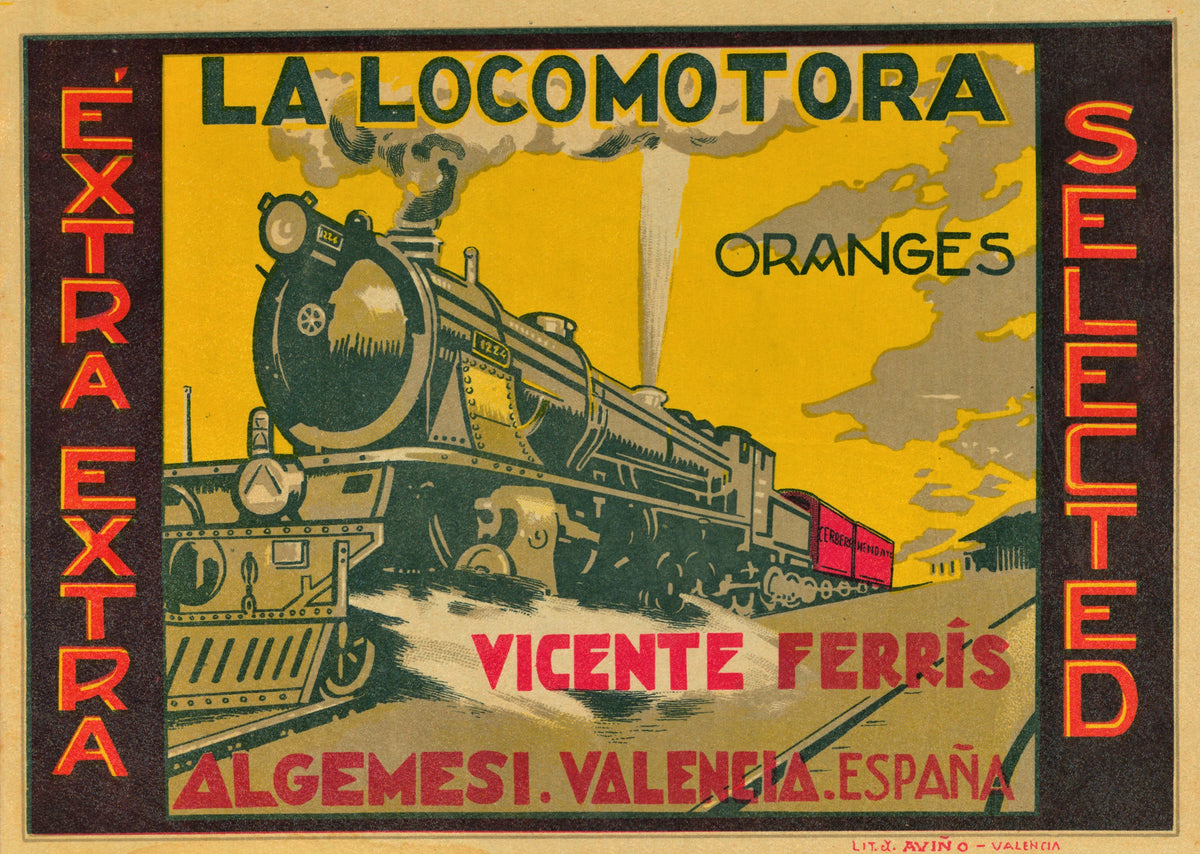 La Locomotora- Spanish Crate Label - Authentic Vintage Antique Print