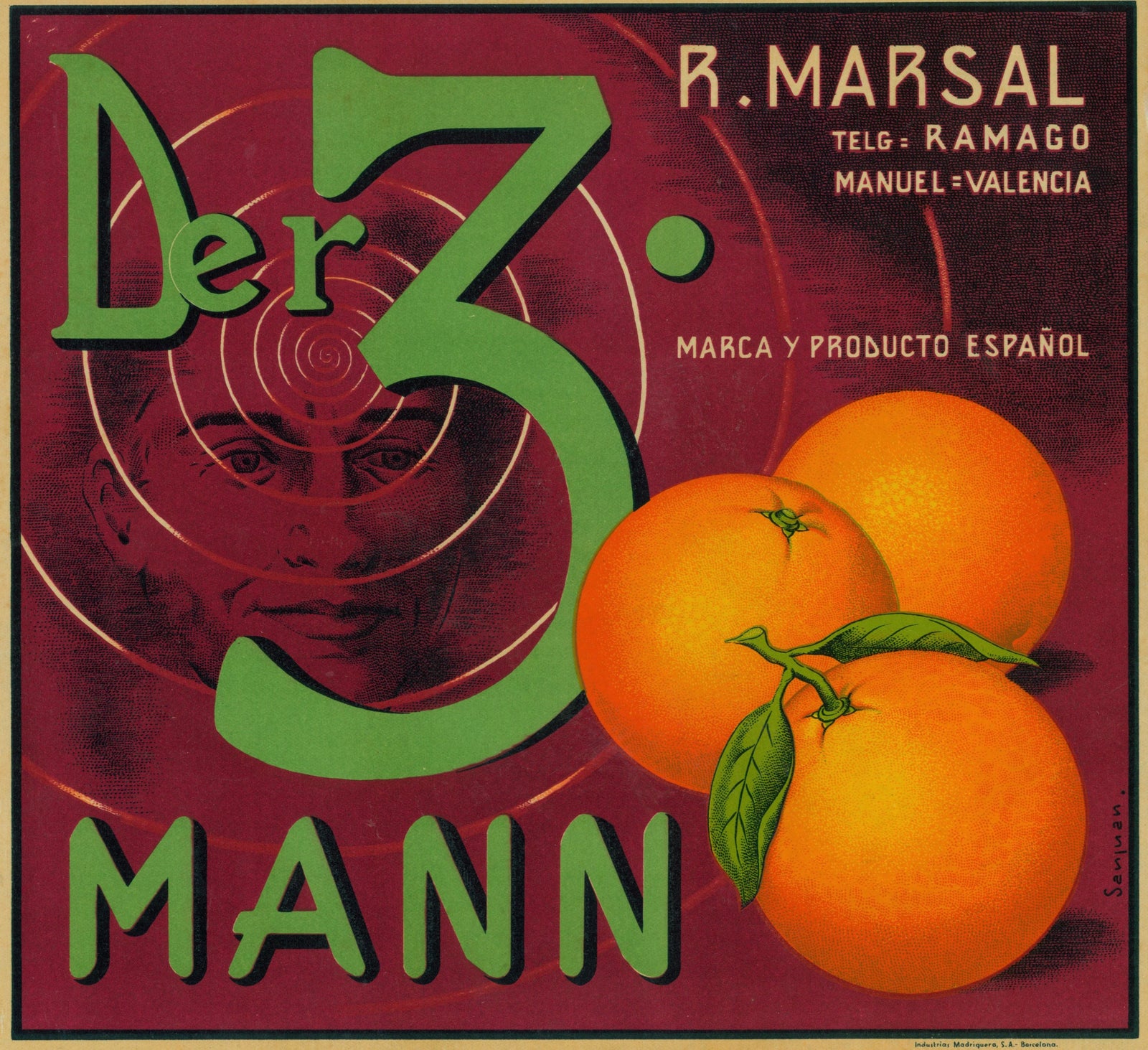Der 3. Mann- Spanish Crate Label - Authentic Vintage Antique Print