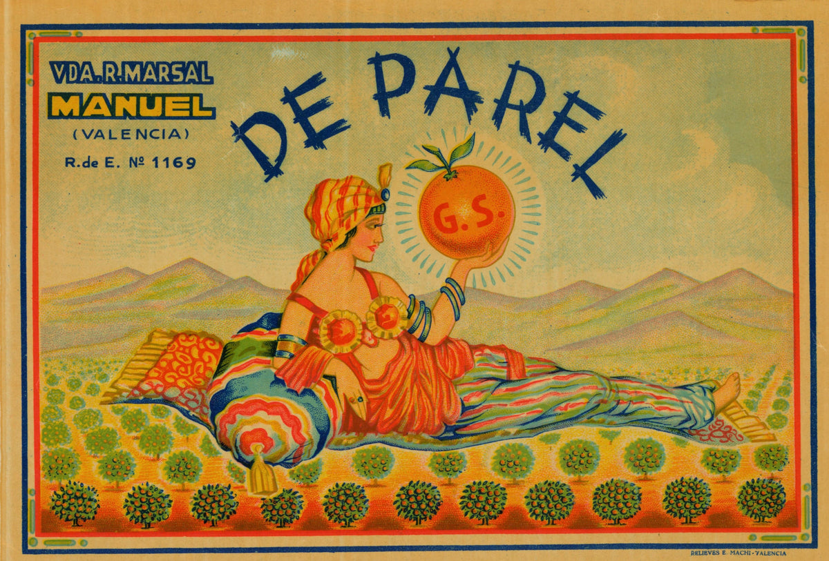 De Parel Oranges- Spanish Crate Label - Authentic Vintage Antique Print