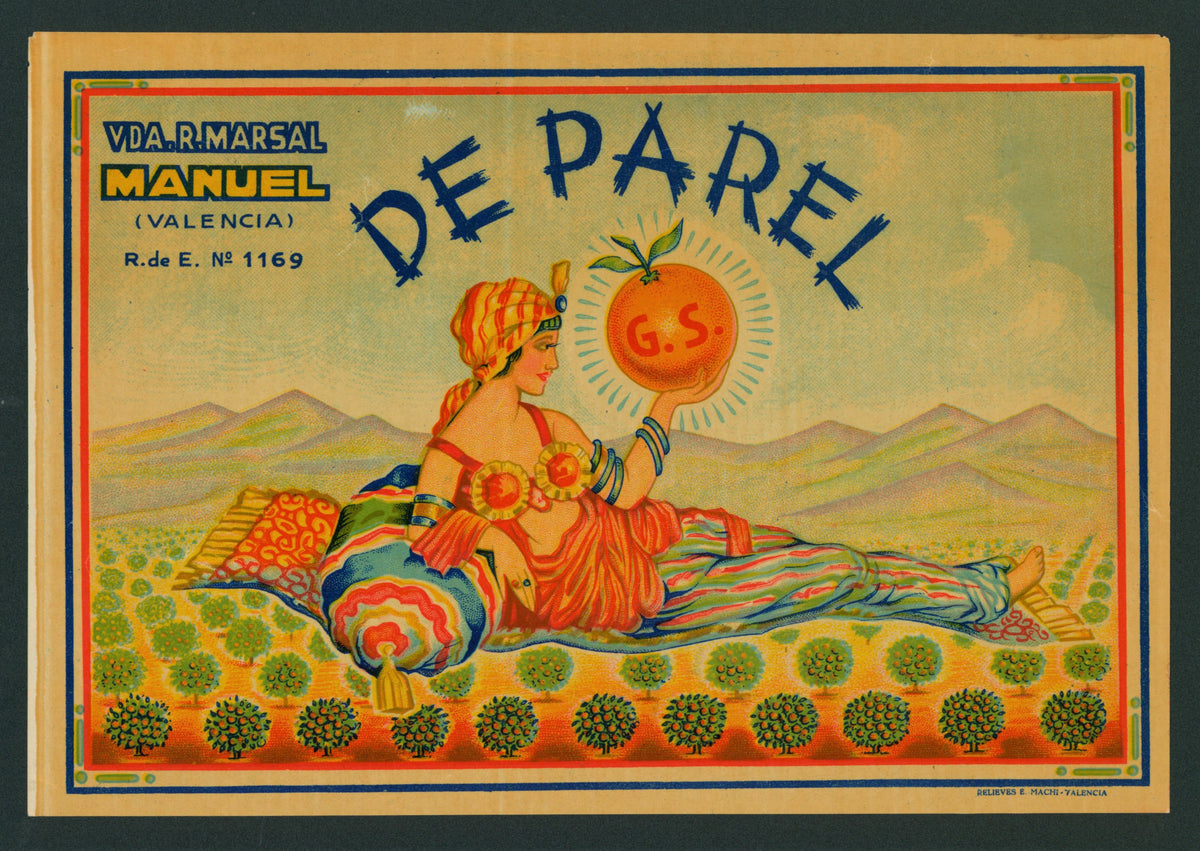 De Parel Oranges- Spanish Crate Label - Authentic Vintage Antique Print