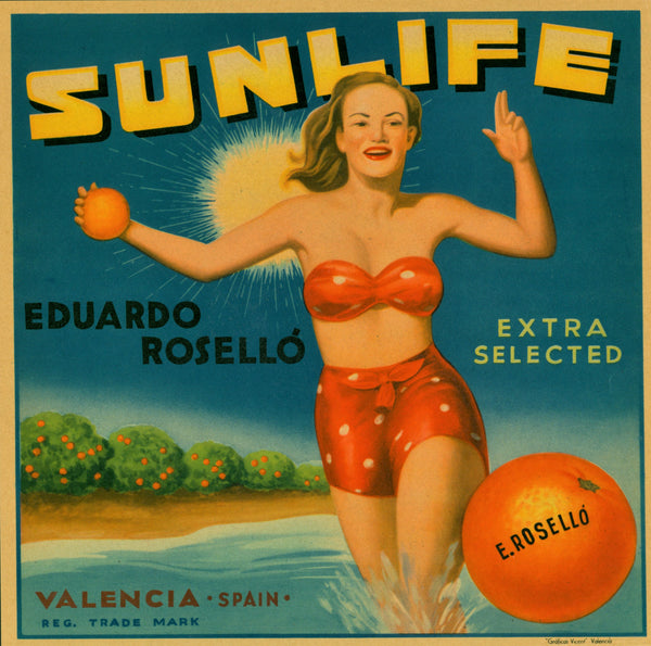 Sunlife- Spanish Crate Label - Authentic Vintage Product Label