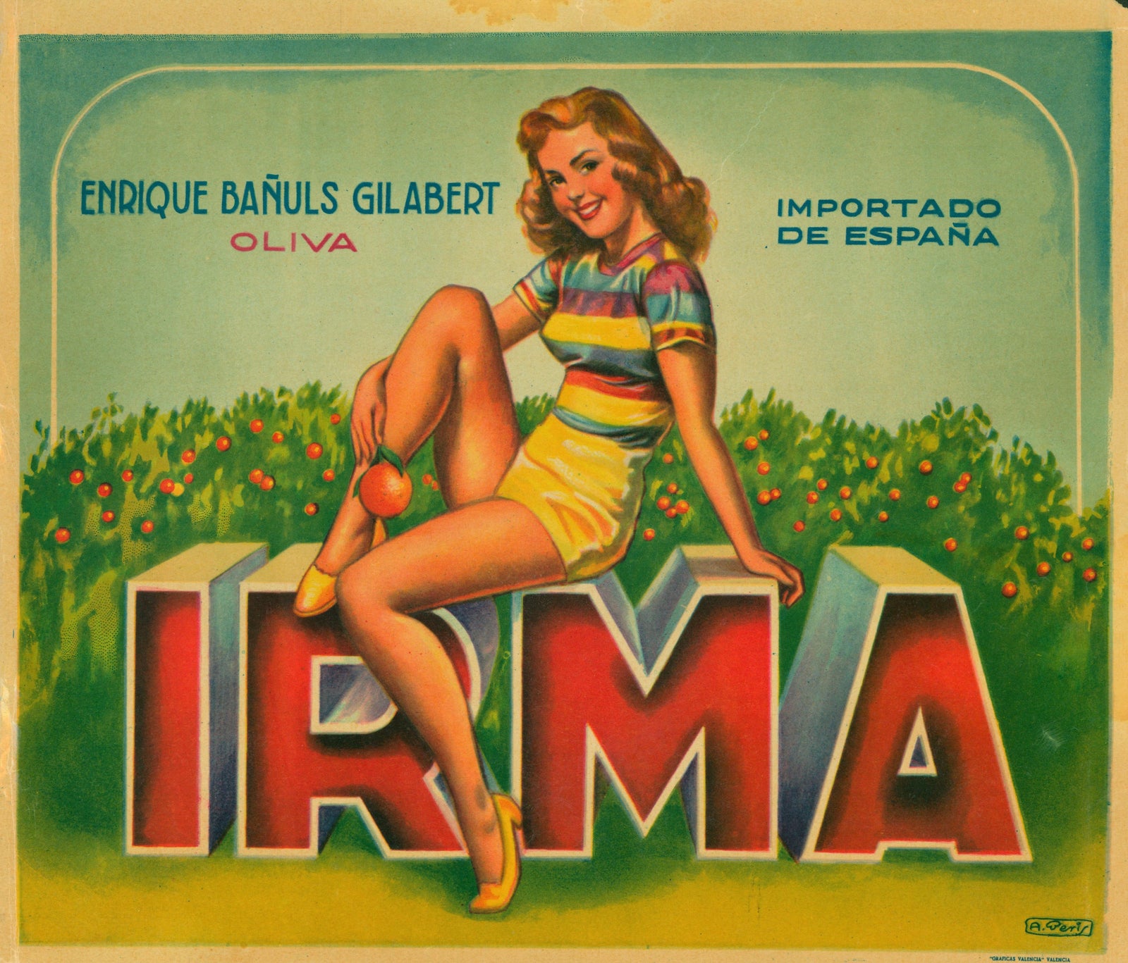 Spanish Crate Label 1-8 - Authentic Vintage Antique Print