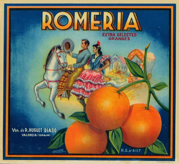 Romeria- Spanish Crate Label - Authentic Vintage Product Label