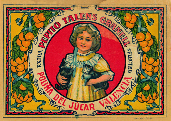 Valencia Kittens- Spanish Crate Label - Authentic Vintage Product Label