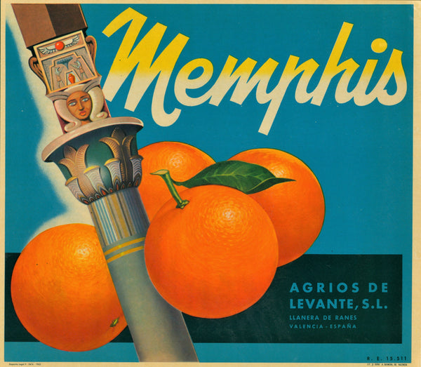 Memphis Oranges- Spanish Crate Label - Authentic Vintage Product Label