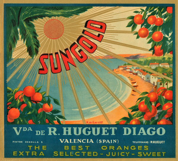 Sungold- Spanish Crate Label - Authentic Vintage Product Label