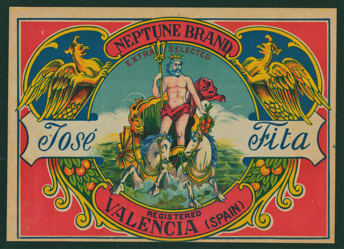Neptune- Spanish Crate Label - Authentic Vintage Antique Print