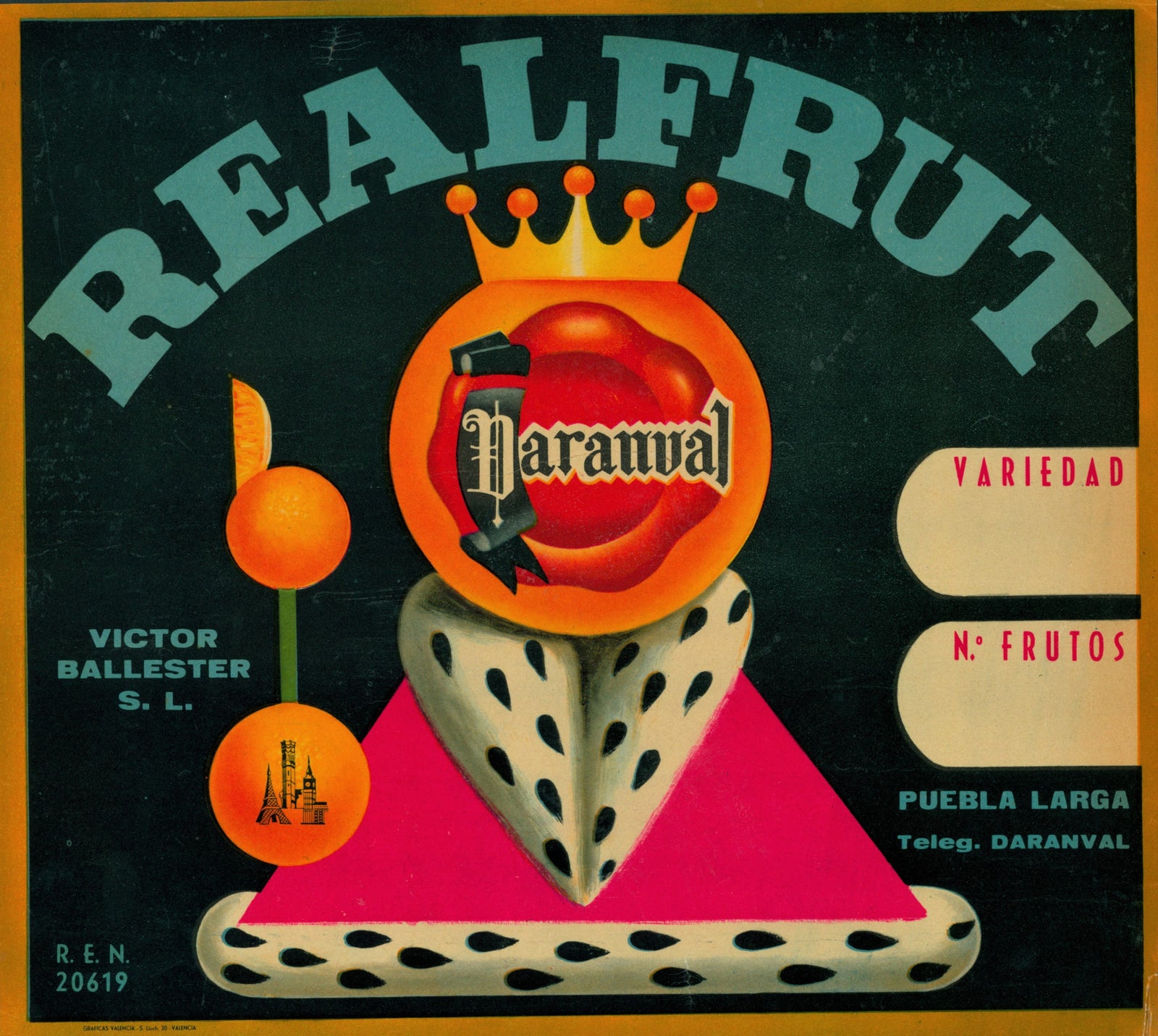Real Fruit- Spanish Crate Label - Authentic Vintage Antique Print