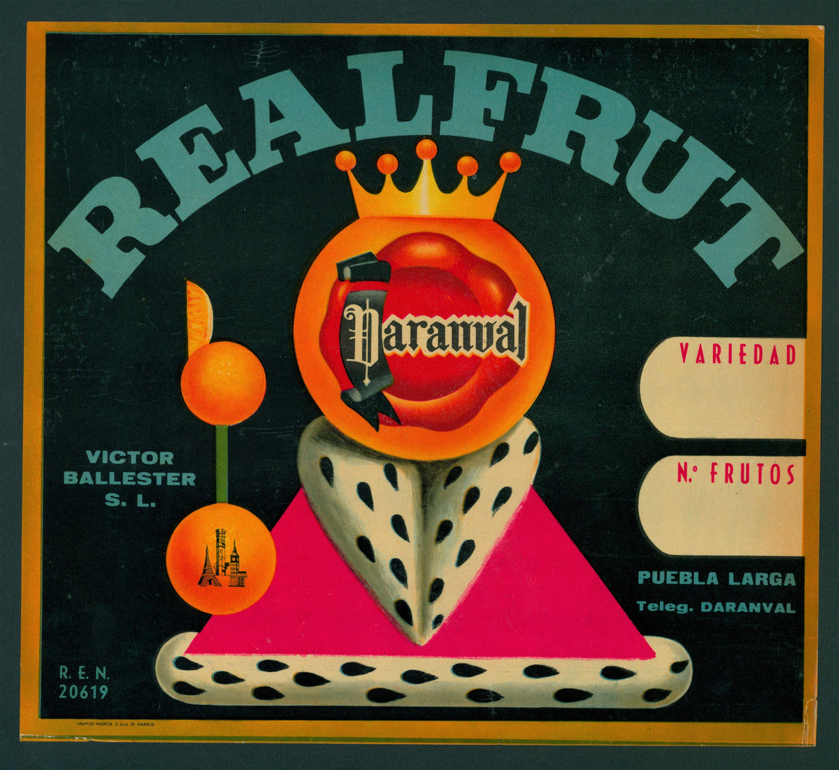Real Fruit- Spanish Crate Label - Authentic Vintage Antique Print