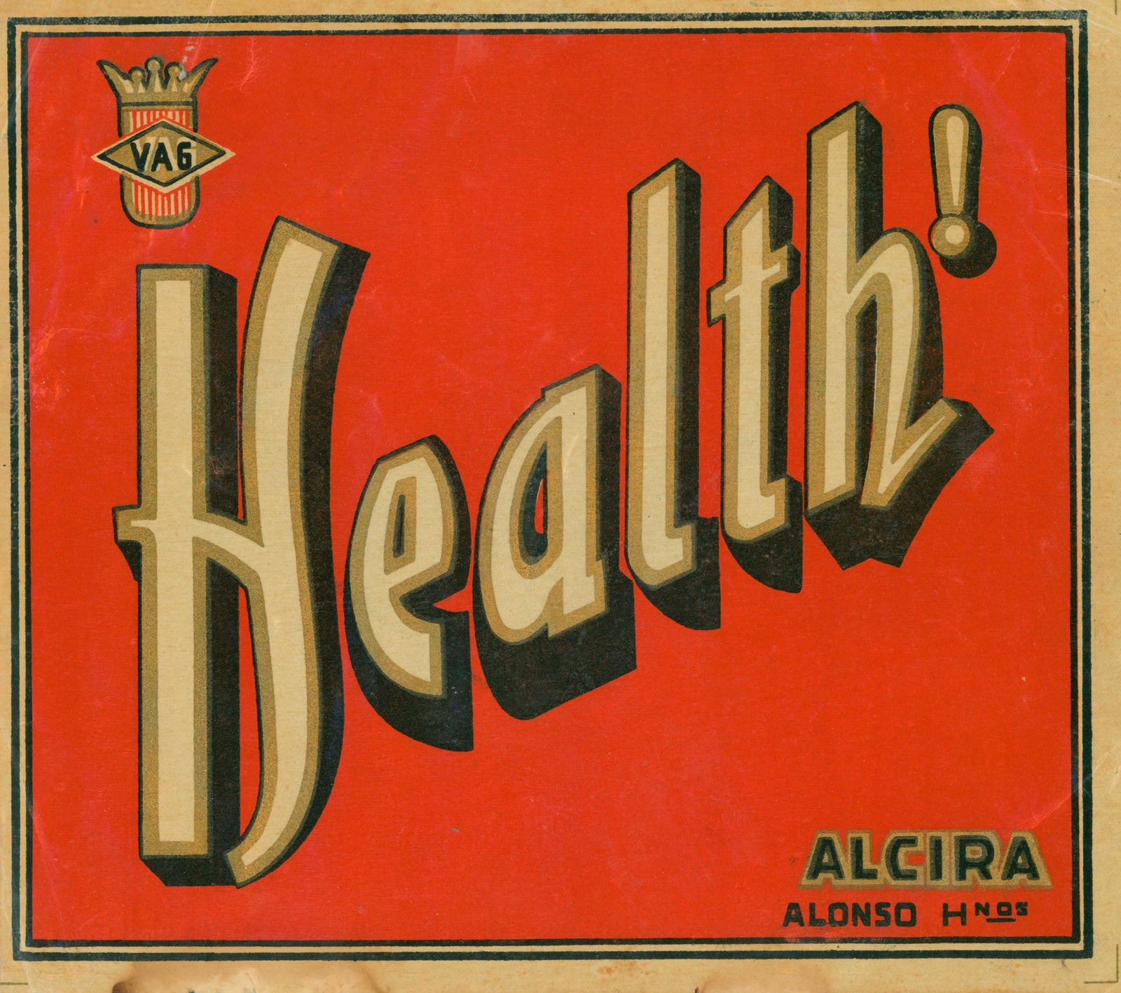 Health- Spanish Crate Label - Authentic Vintage Antique Print