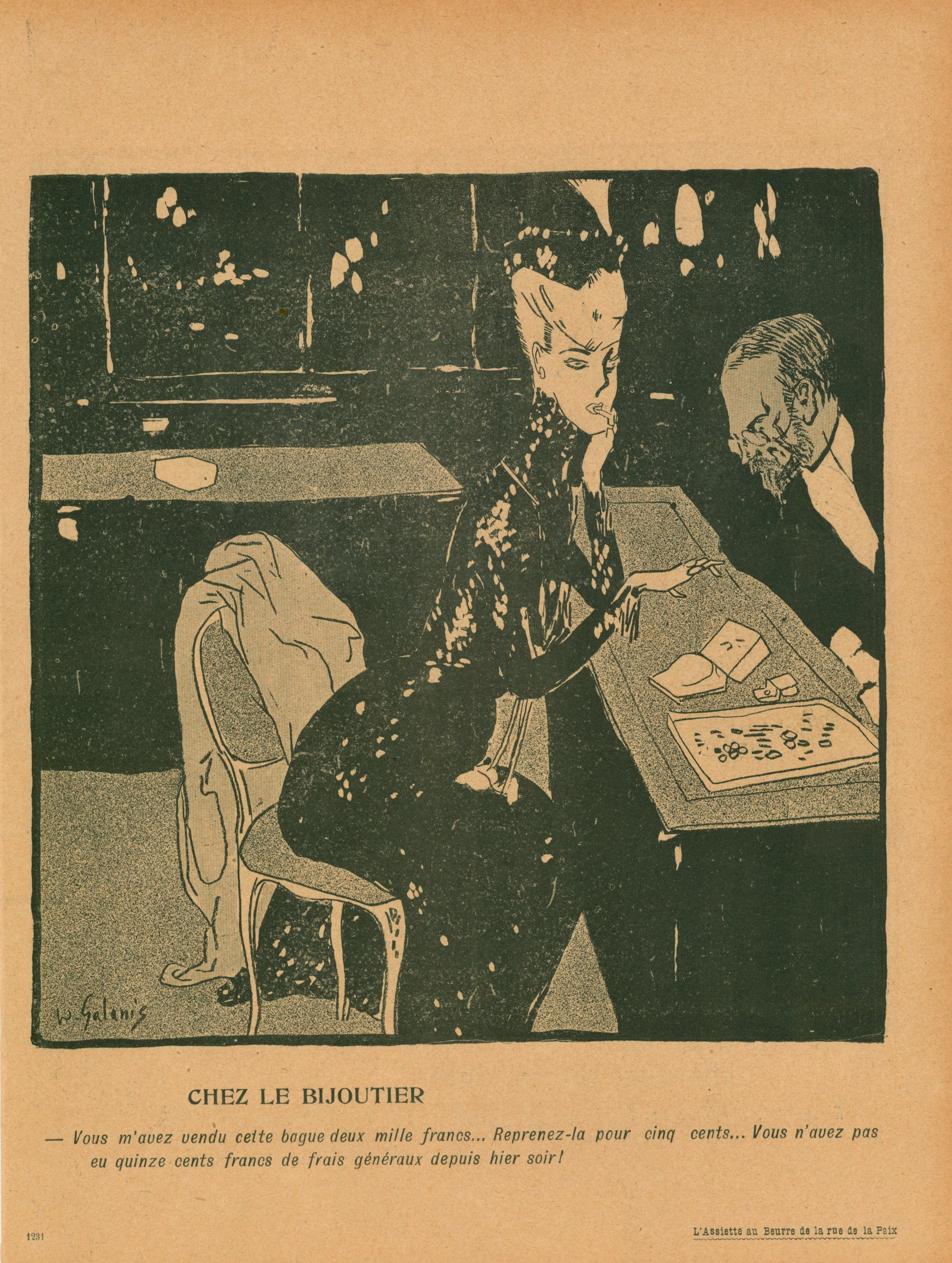 Chez le Bijoutier- French Satirical Comic - Authentic Vintage Antique Print