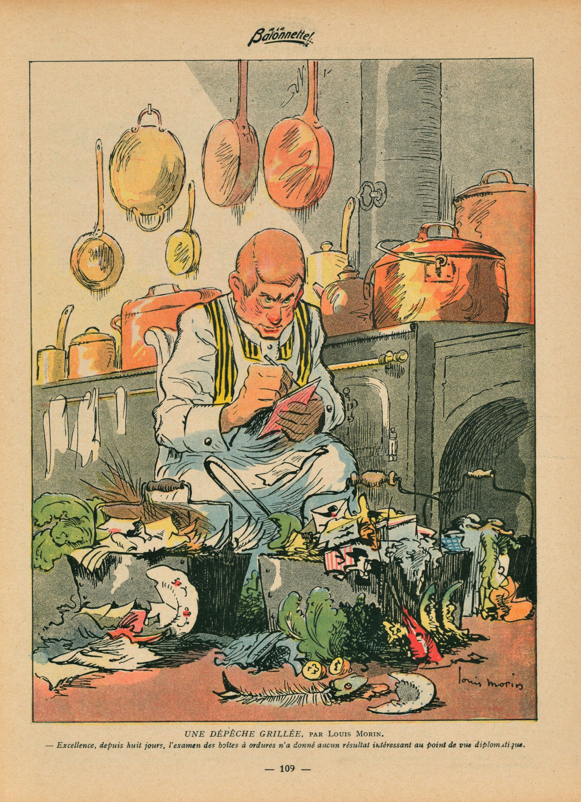 Une Dépêche Grilleé- French Satirical Comic - Authentic Vintage Antique Print