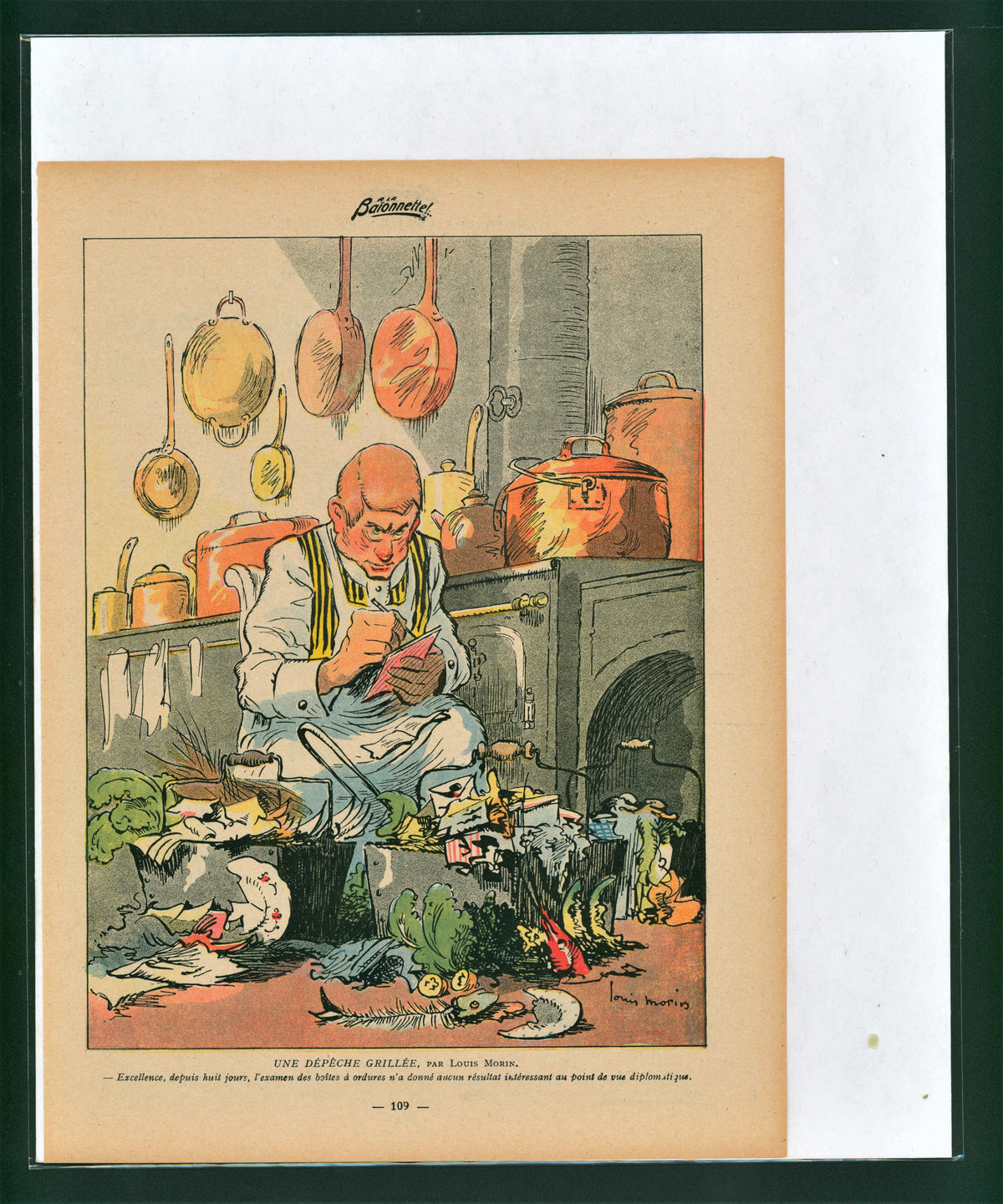 Une Dépêche Grilleé- French Satirical Comic - Authentic Vintage Antique Print
