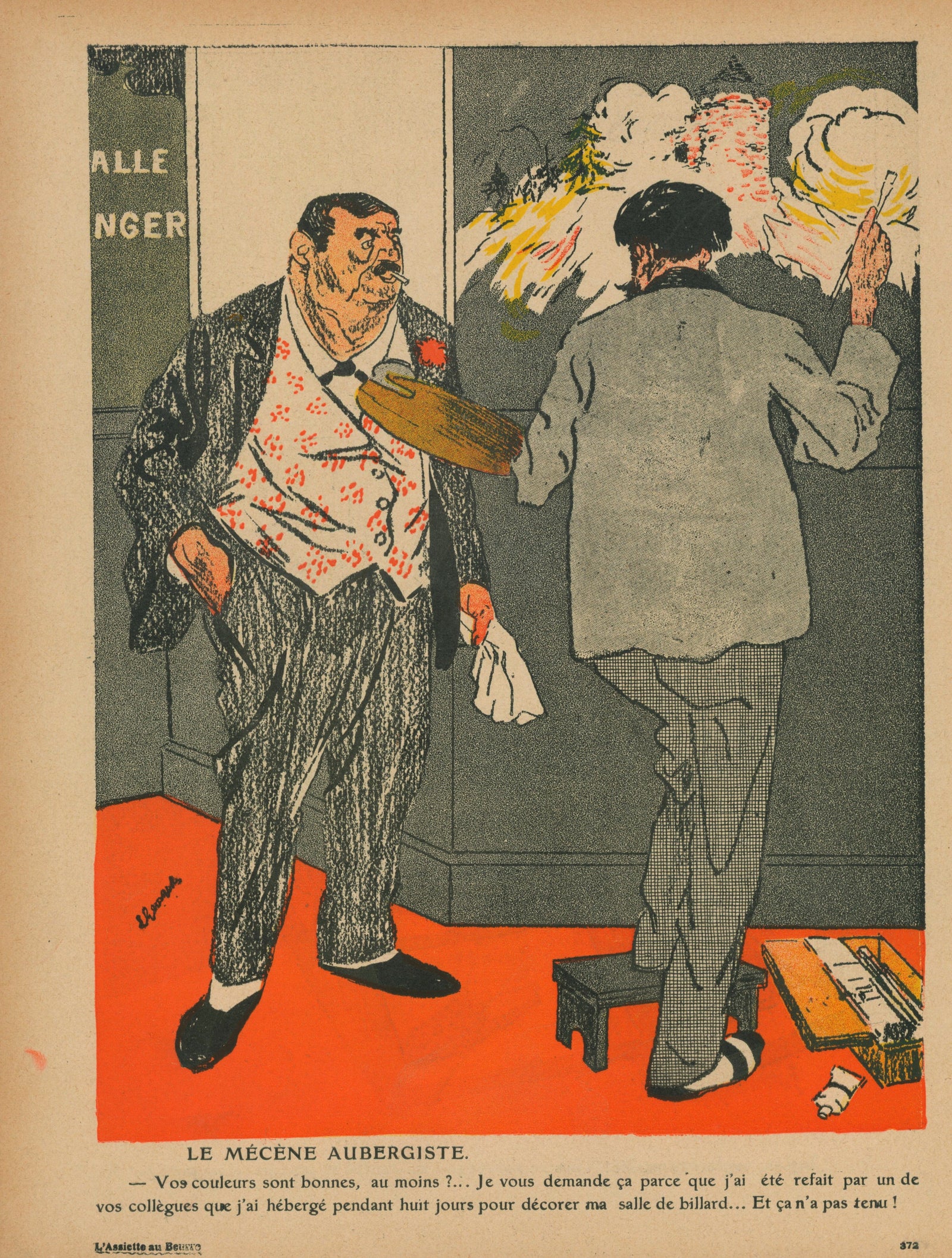 La Mécène Aubergiste- French Satirical Comic - Authentic Vintage Antique Print