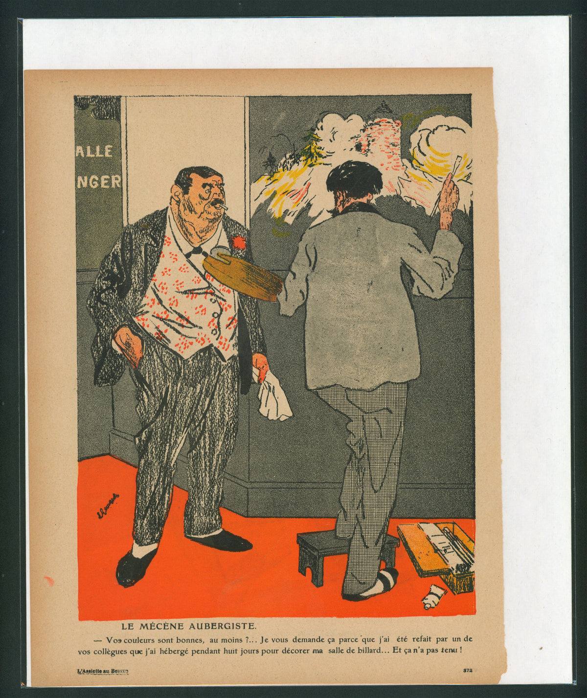 La Mécène Aubergiste- French Satirical Comic - Authentic Vintage Antique Print