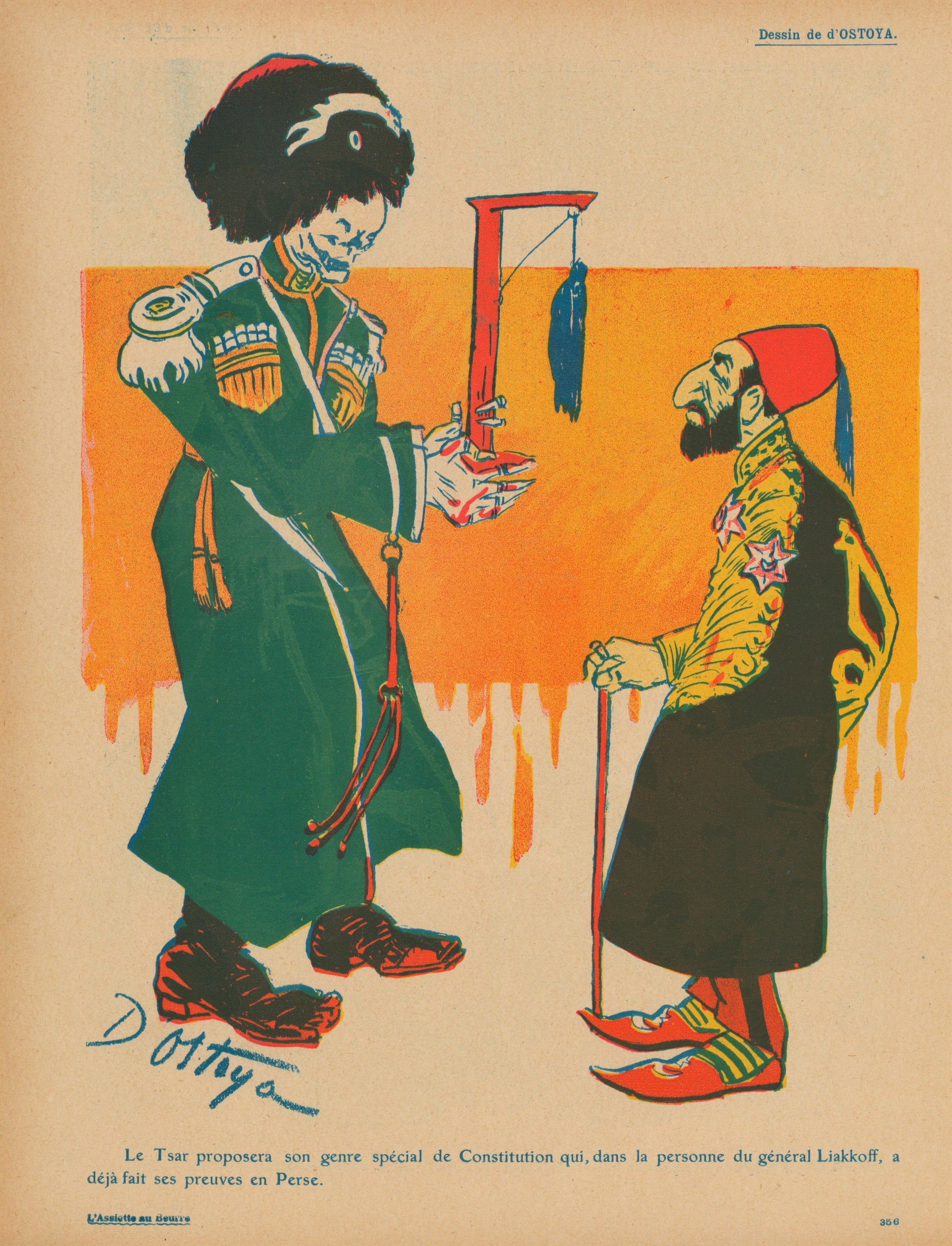 Gereral Liakkoff- French Satirical Comic - Authentic Vintage Antique Print