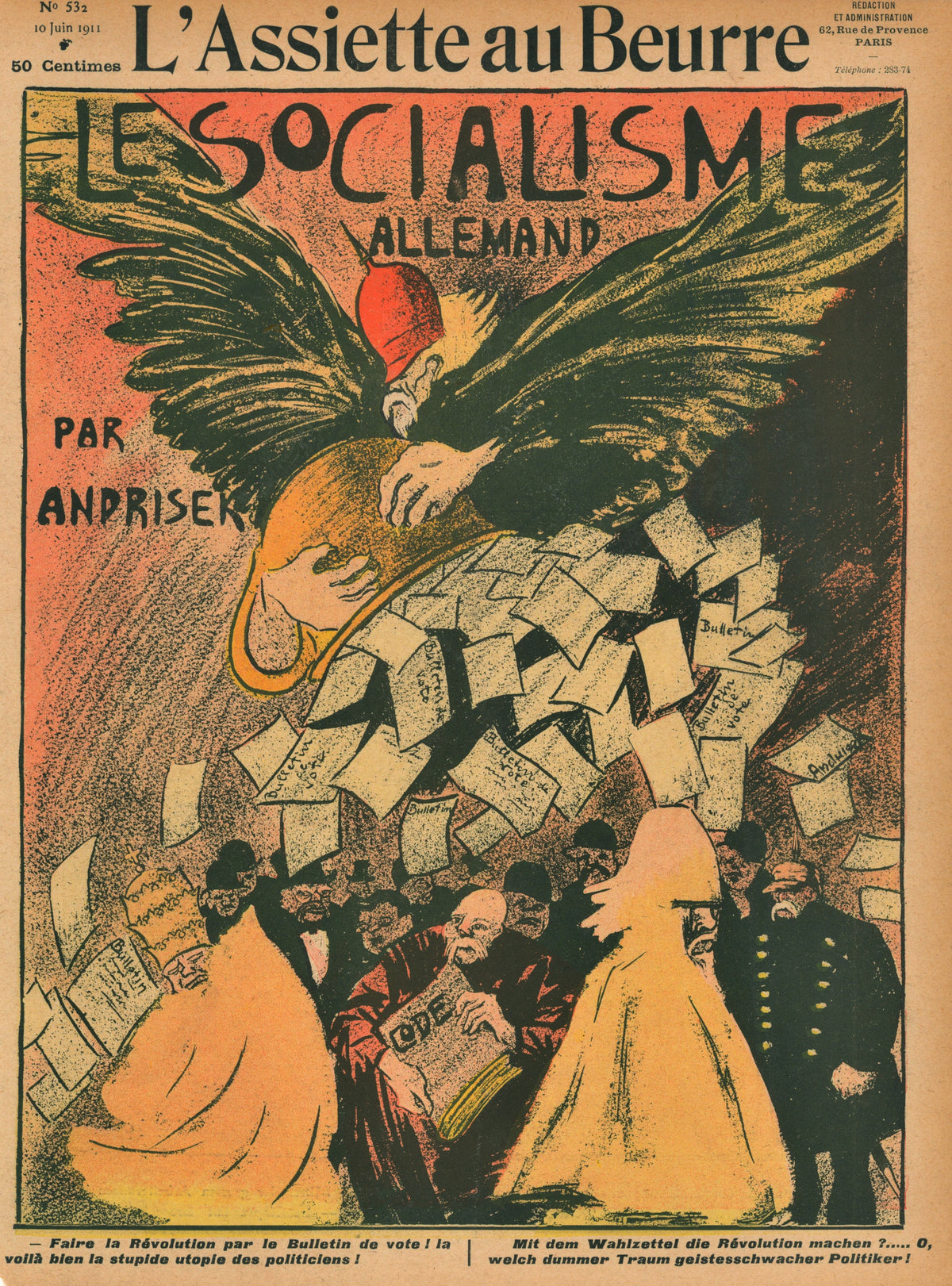 Le Socialisme- French Satirical Comic - Authentic Vintage Antique Print