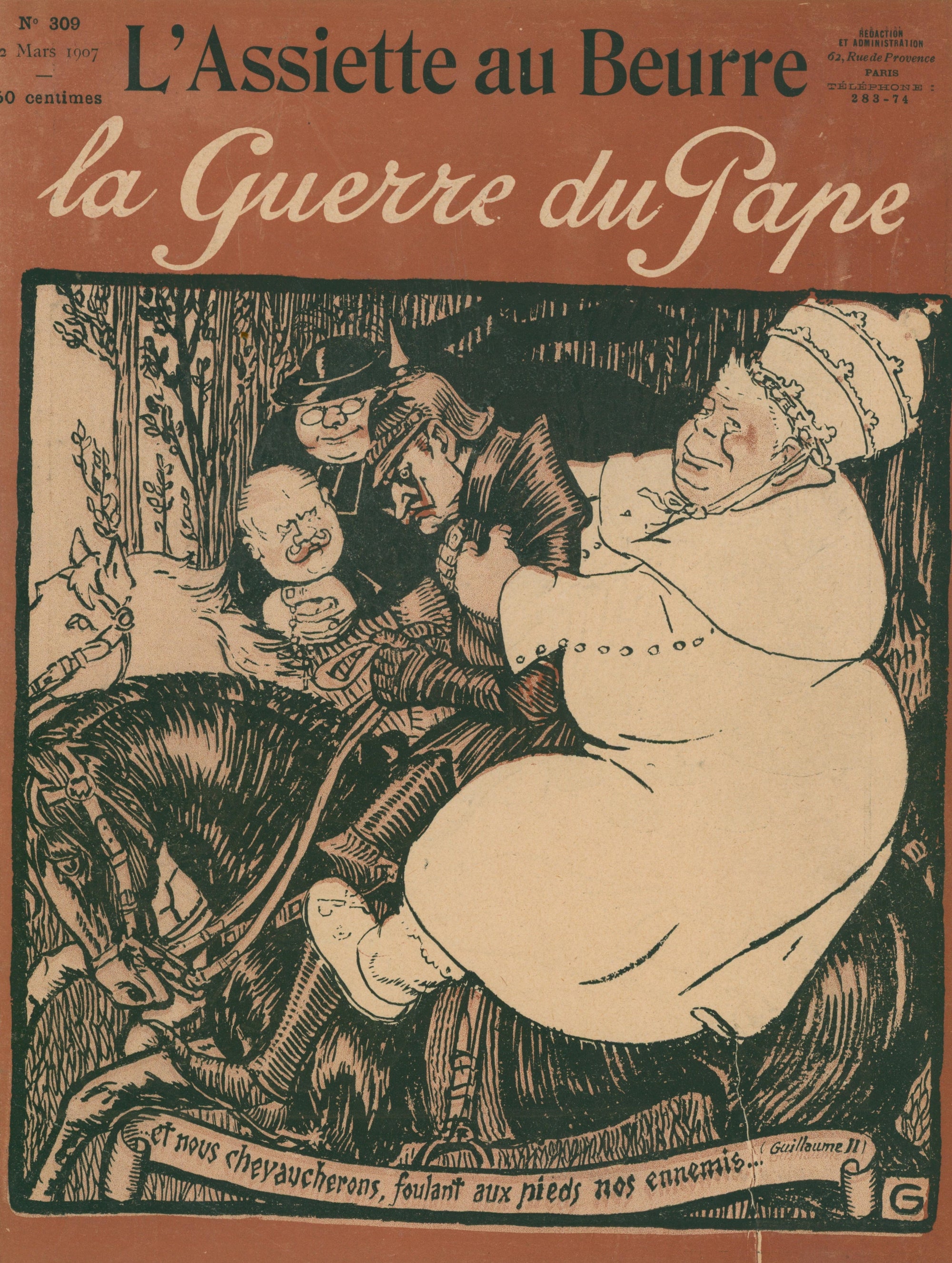 La Guerre du Pape- French Satirical Comic - Authentic Vintage Antique Print