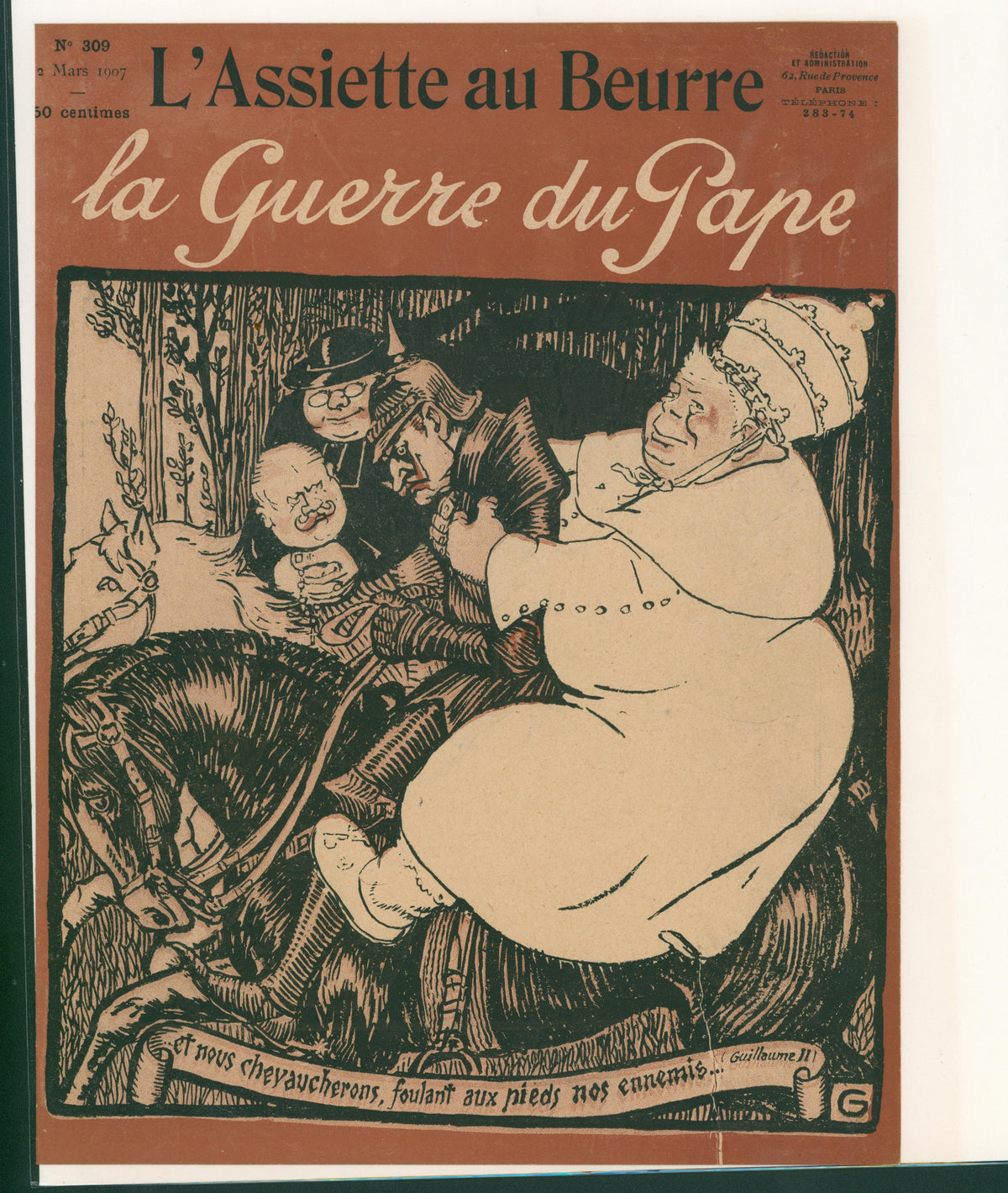 La Guerre du Pape- French Satirical Comic - Authentic Vintage Antique Print