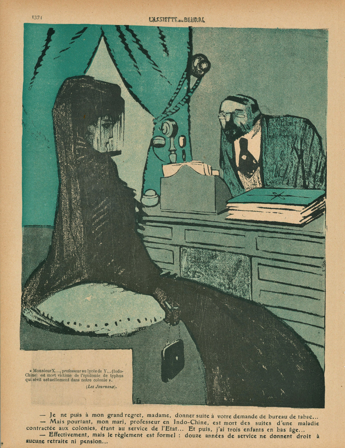 La Veuve- French Satirical Comic - Authentic Vintage Antique Print