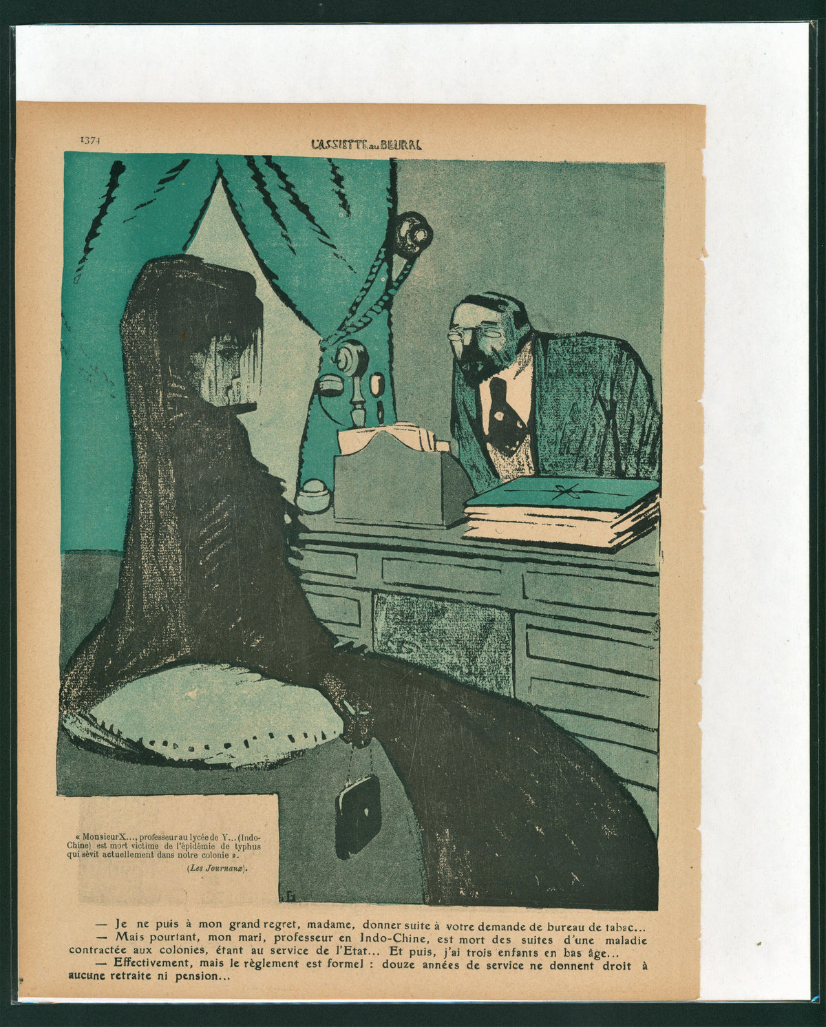 La Veuve- French Satirical Comic - Authentic Vintage Antique Print
