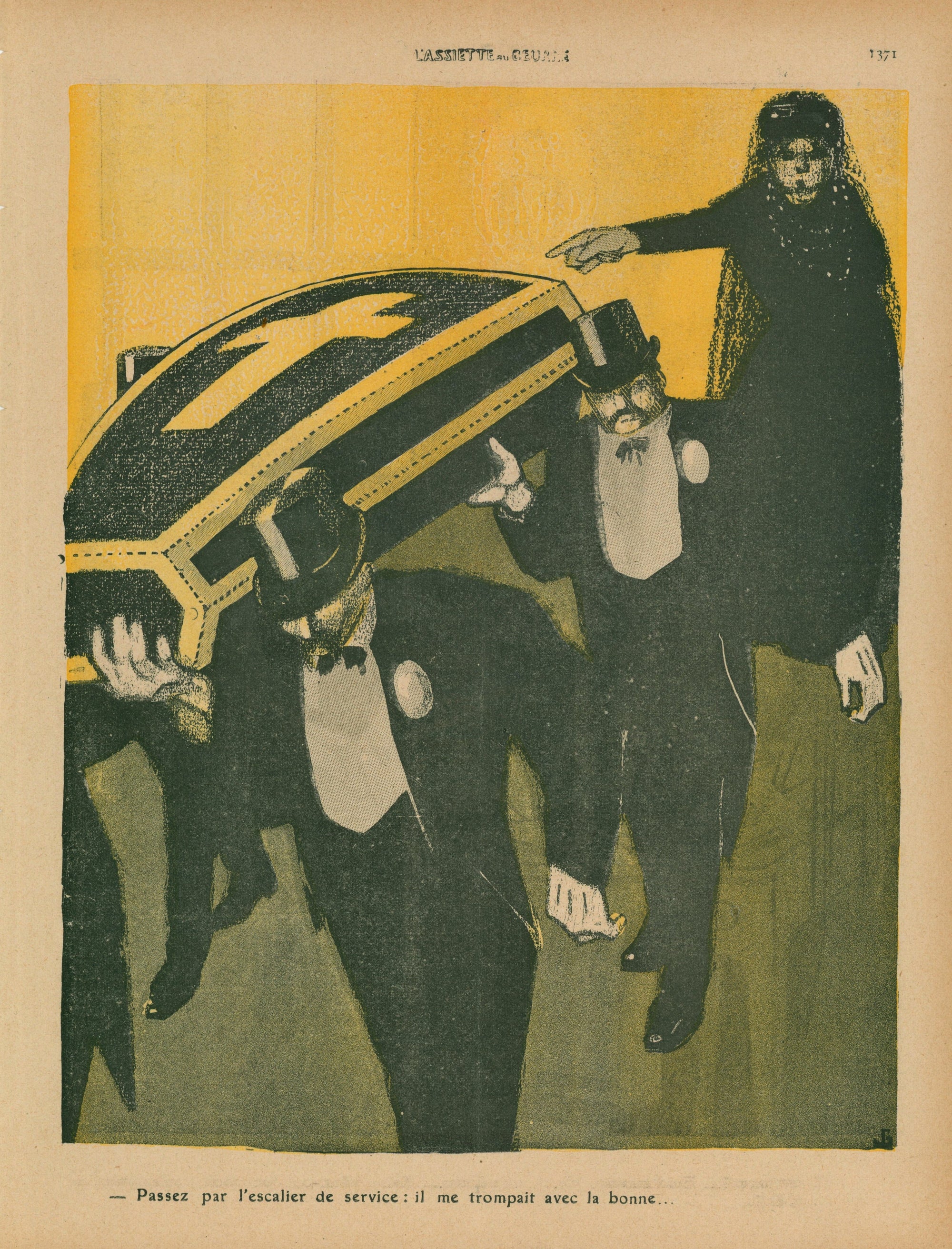 Le Funérailles- French Satirical Comic - Authentic Vintage Antique Print