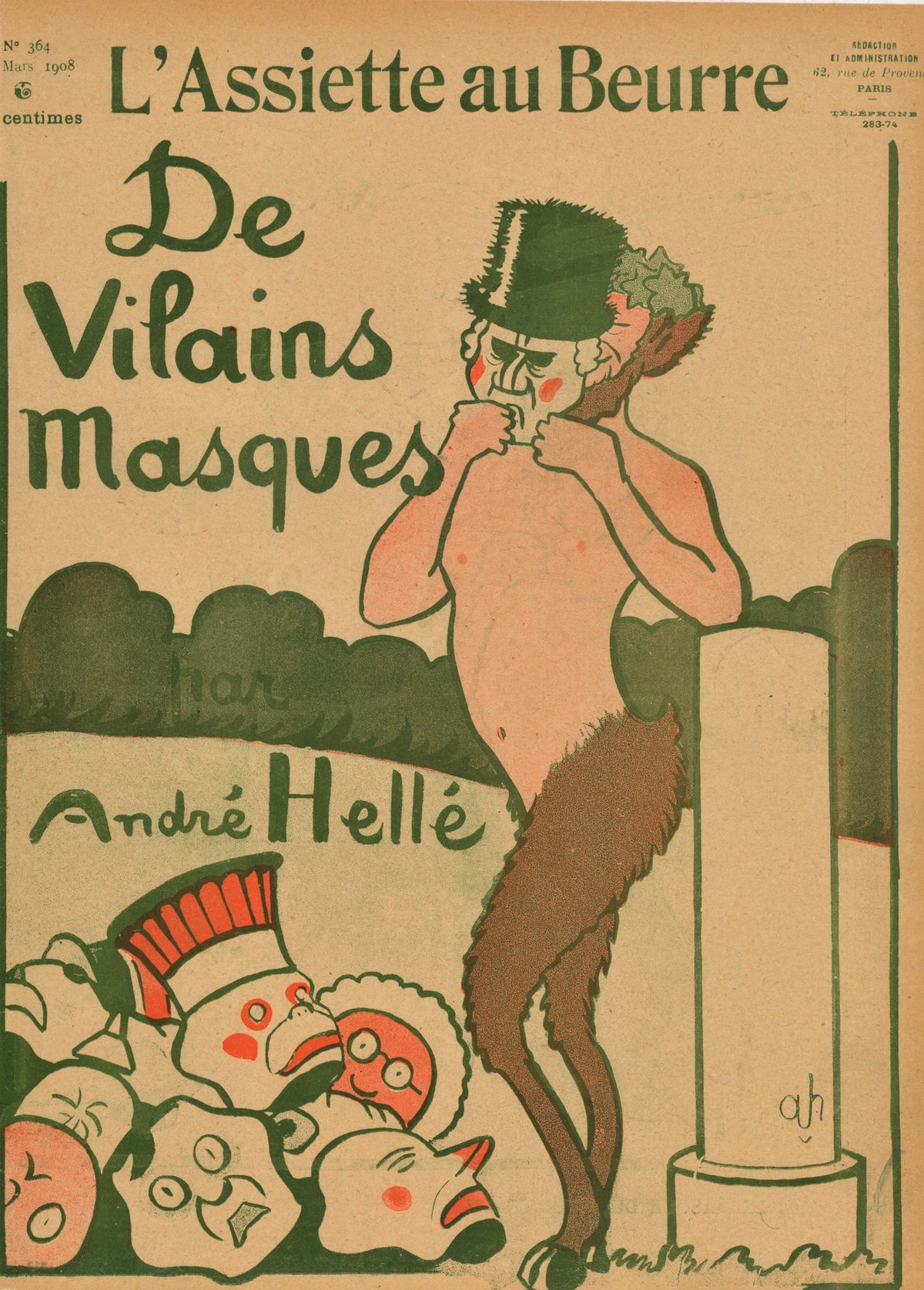 De Vilains Masques- French Satirical Comic - Authentic Vintage Antique Print