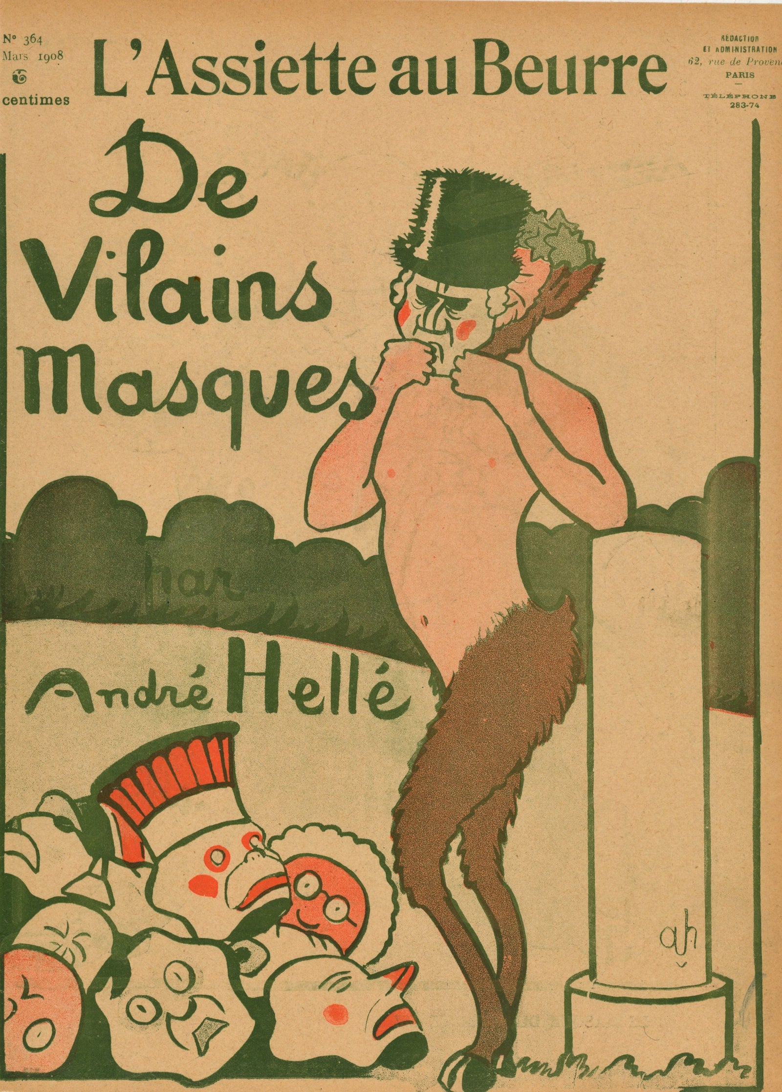 De Vilains Masques- French Satirical Comic - Authentic Vintage Antique Print