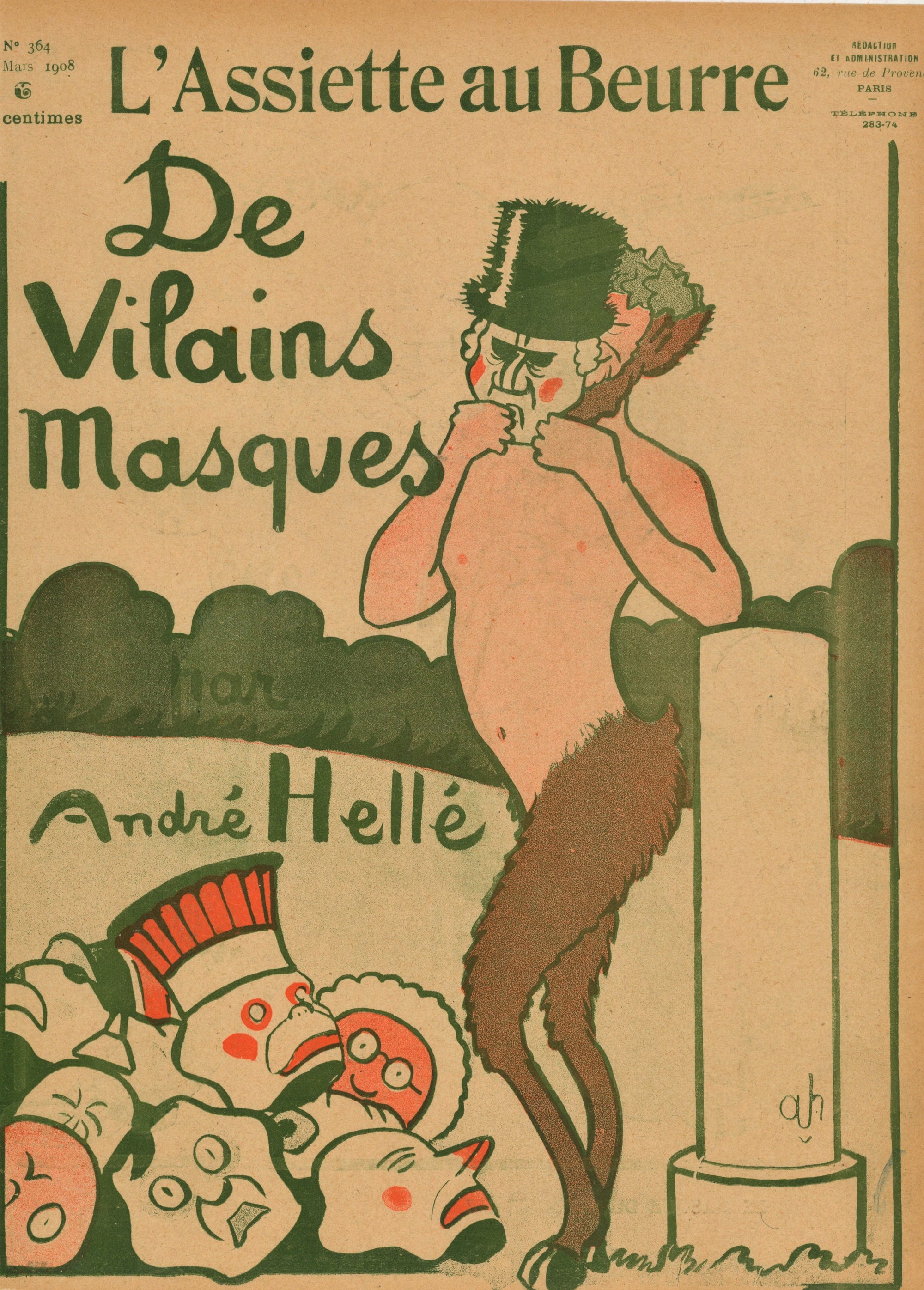 De Vilains Masques- French Satirical Comic - Authentic Vintage Antique Print