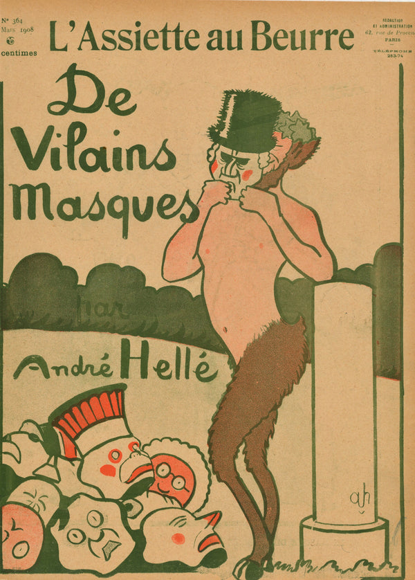De Vilains Masques- French Satirical Comic - Authentic Vintage Antique Print