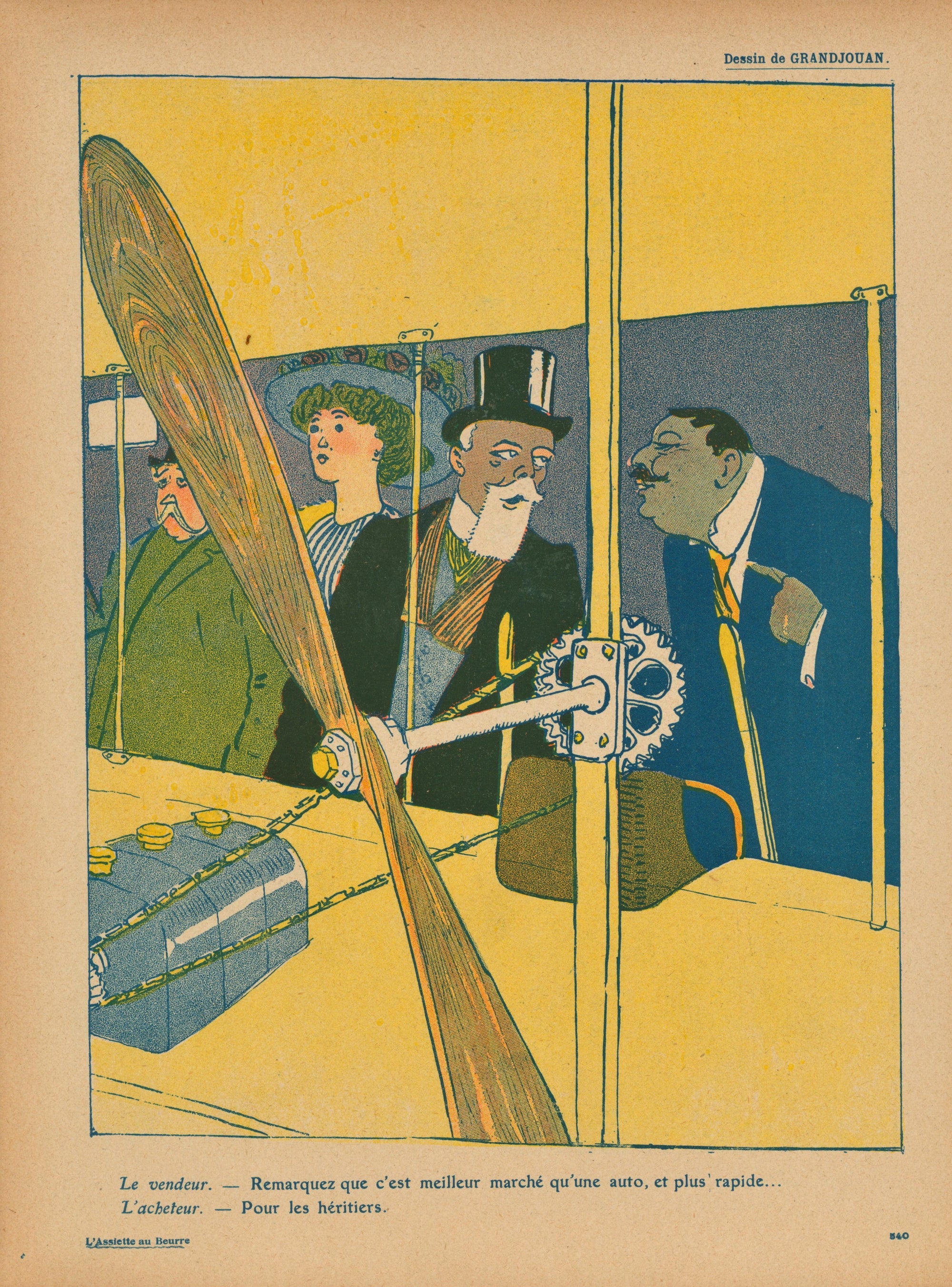 Le Avion- French Satirical Comic - Authentic Vintage Antique Print