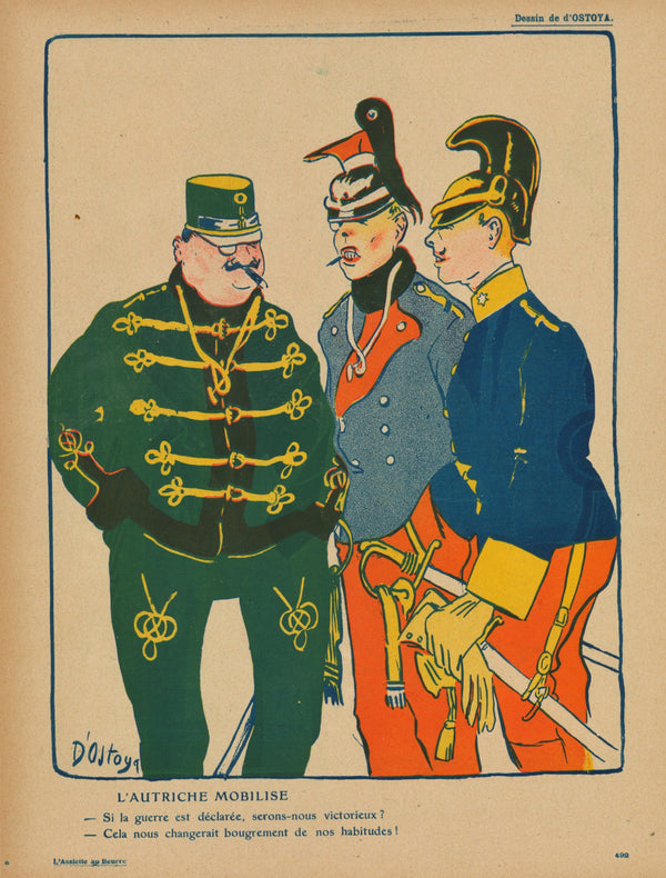 L'Autriche Mobilise- French Satirical Comic - Authentic Vintage Antique Print