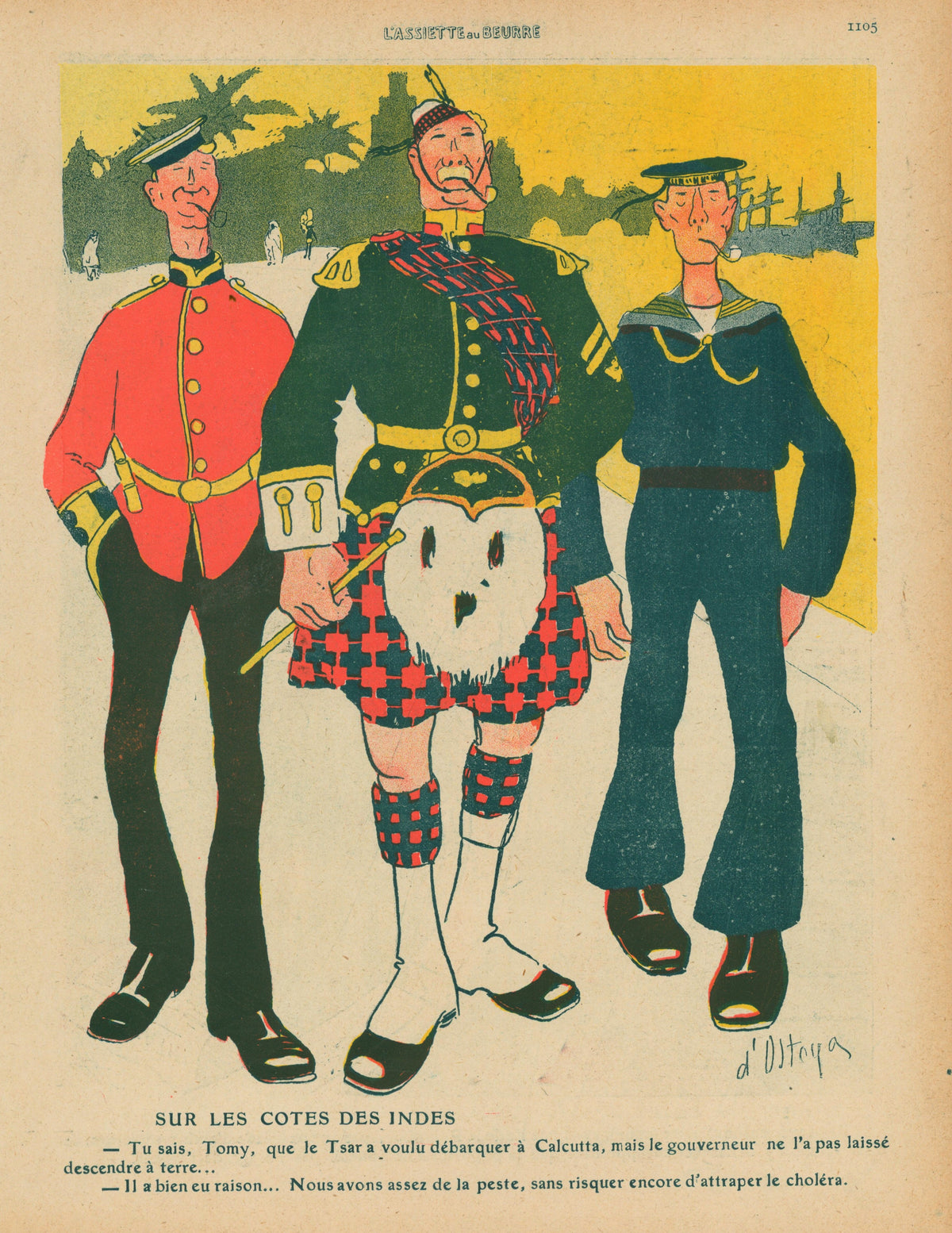 Sur Les Cotes des Indes- French Satirical Comic - Authentic Vintage Antique Print