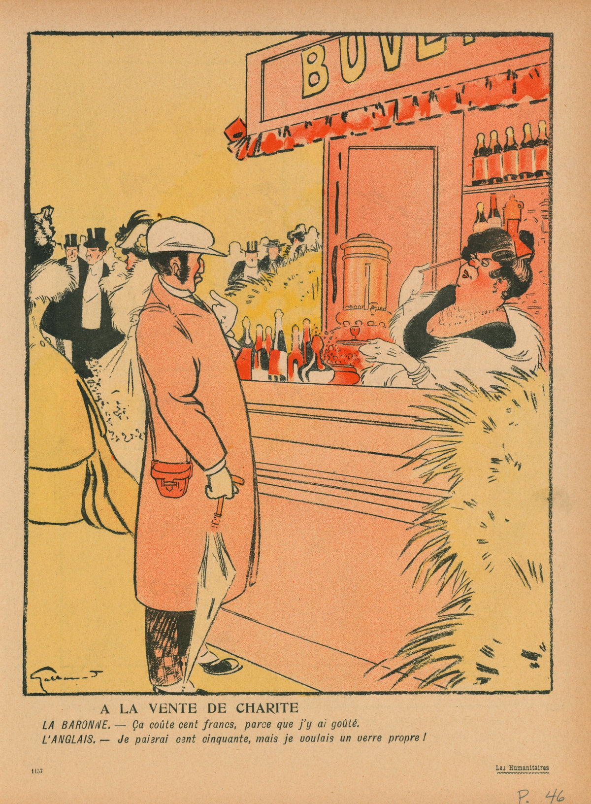 La Vente de Charite- French Satirical Comic - Authentic Vintage Antique Print