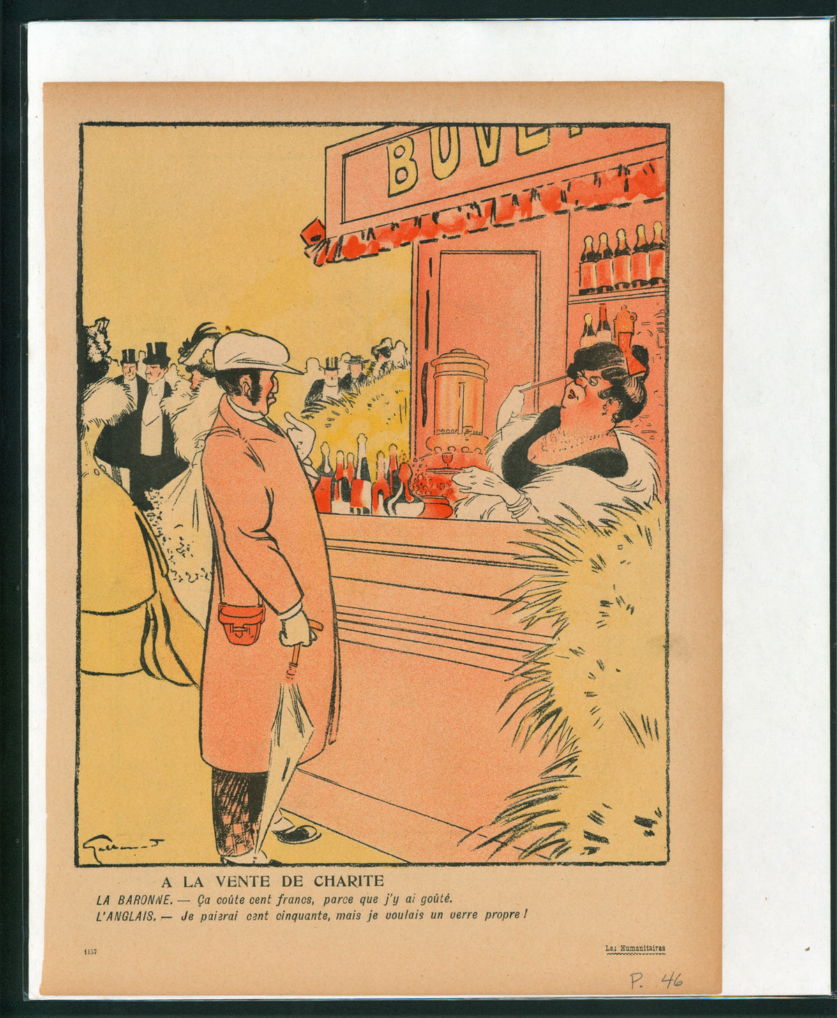 La Vente de Charite- French Satirical Comic - Authentic Vintage Antique Print