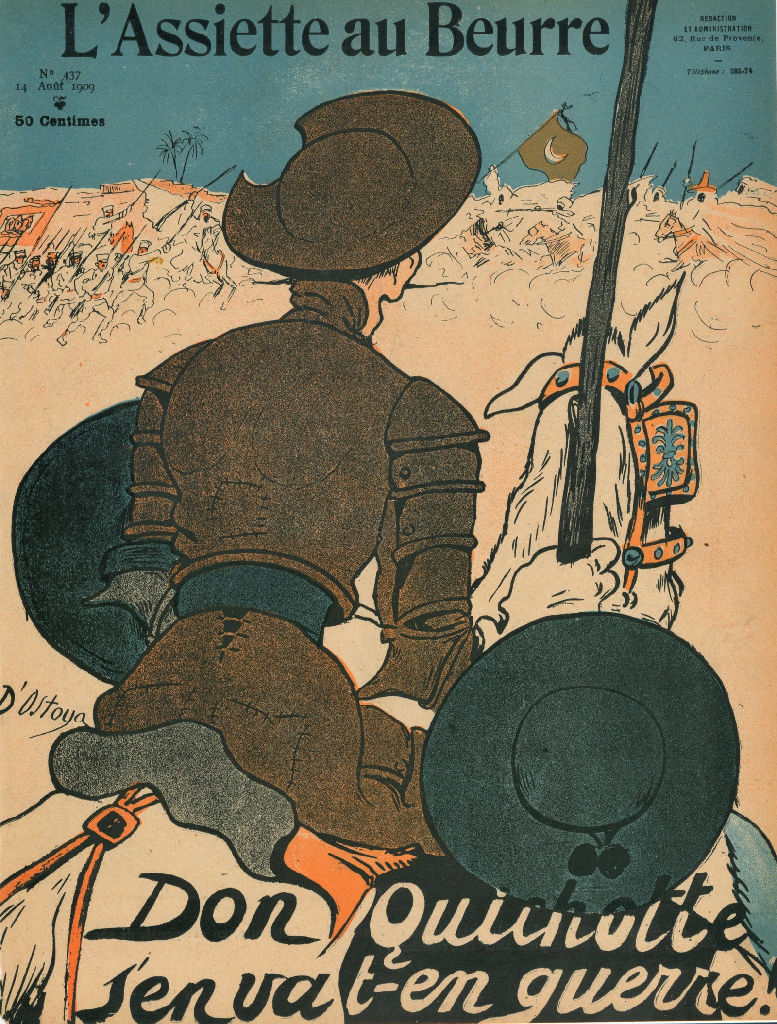 Don Quixote - French Satirical Comic - Authentic Vintage Antique Print