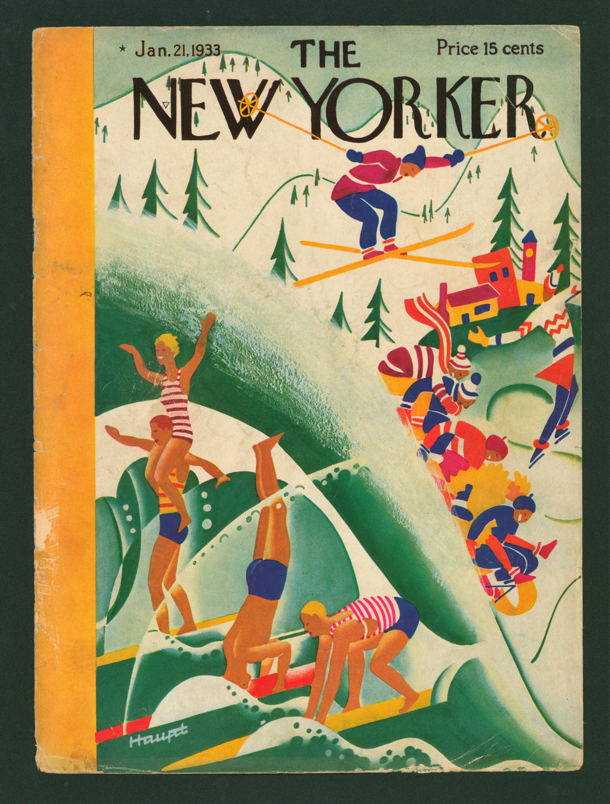 Ski and Surf- The New Yorker - Authentic Vintage Antique Print