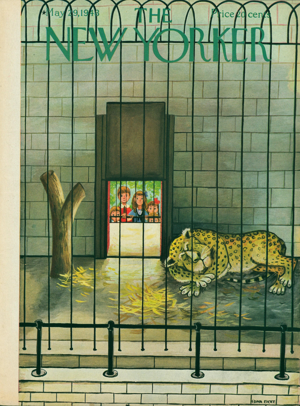Bronx Zoo- The New Yorker - Authentic Vintage Antique Print