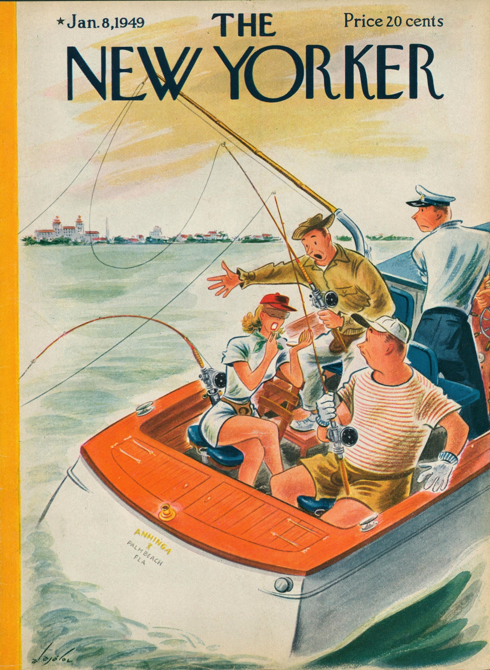 Going Fishing- The New Yorker - Authentic Vintage Antique Print
