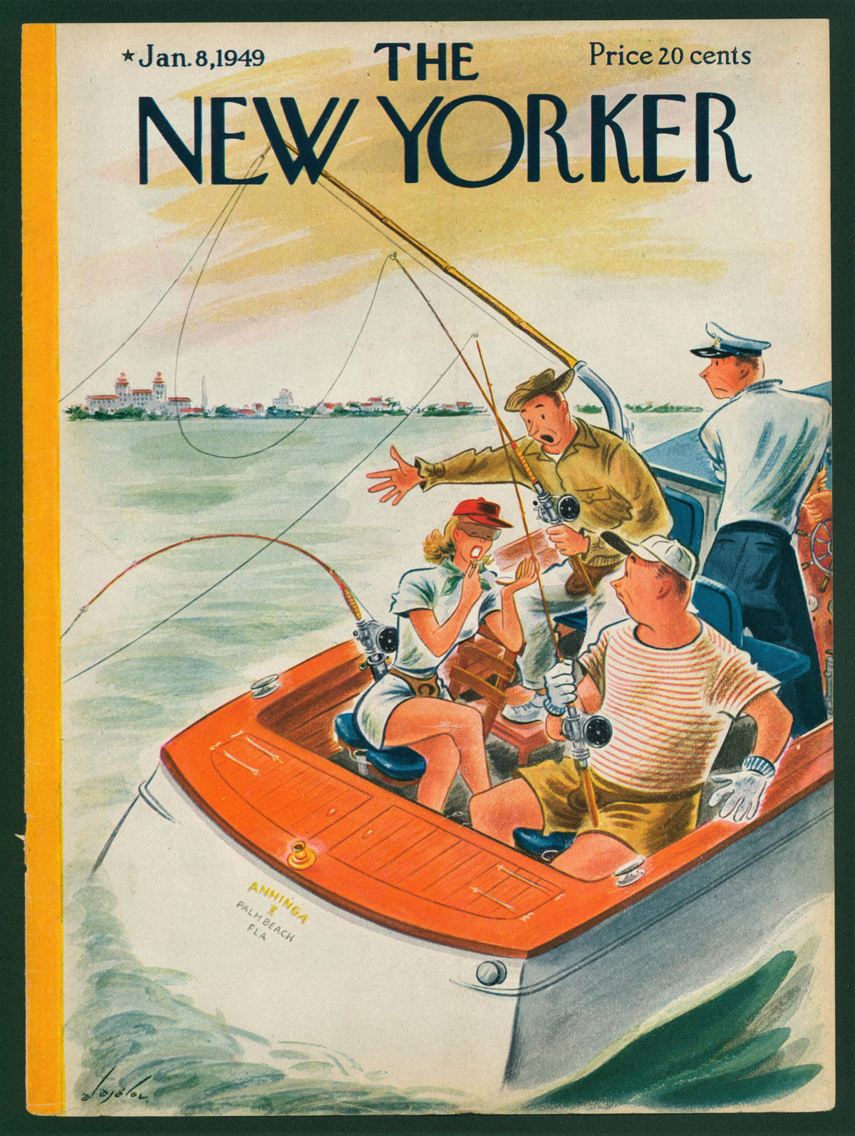 Going Fishing- The New Yorker - Authentic Vintage Antique Print